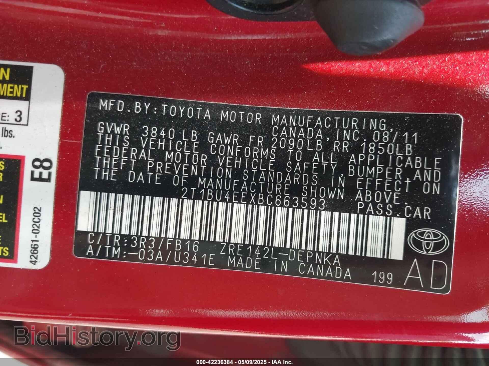 2011 TOYOTA COROLLA - VIN: 2T1BU4EEXBC663593 - Фото 9