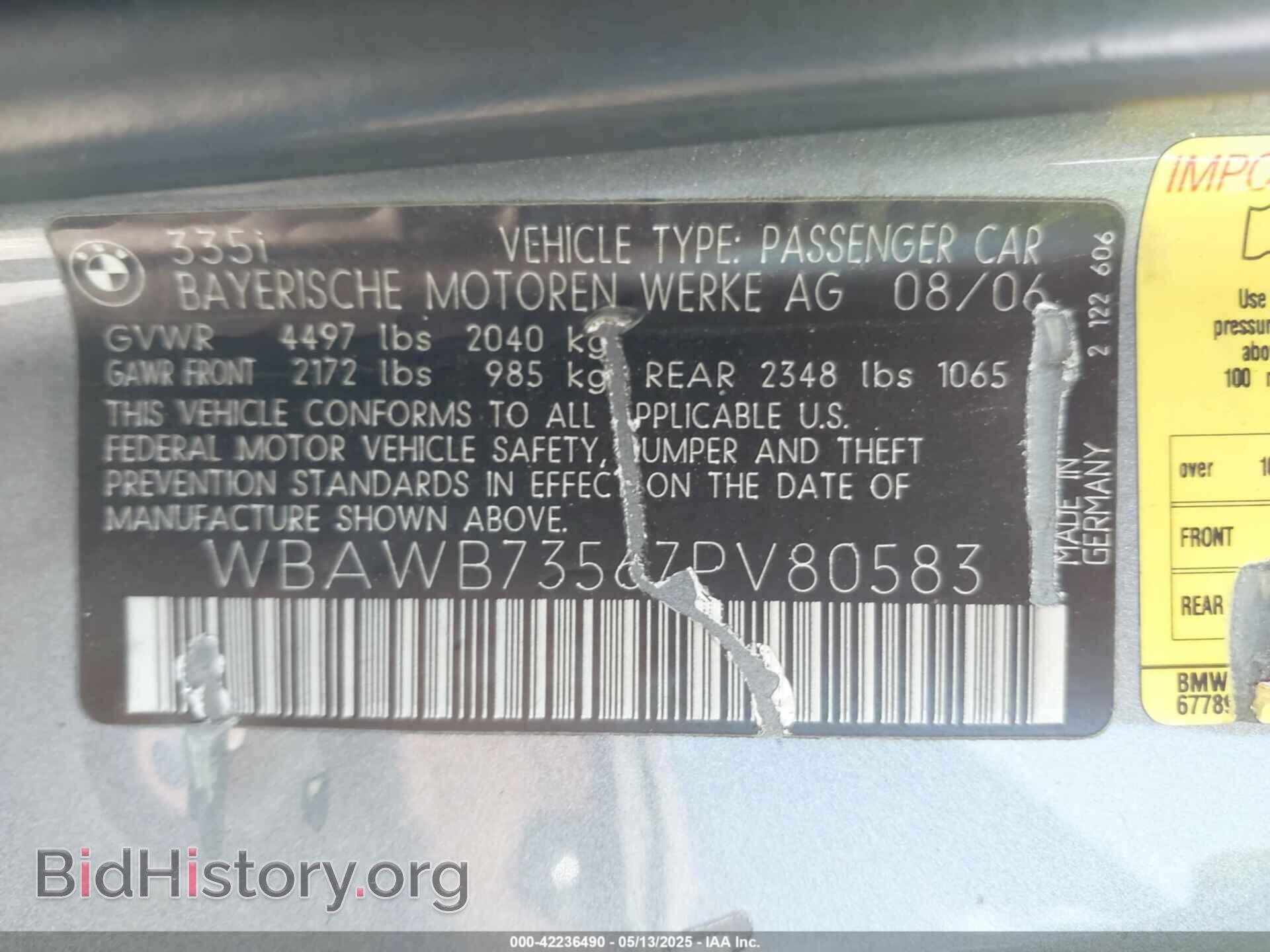 2007 BMW 335I - VIN: WBAWB73567PV80583 - Фото 9
