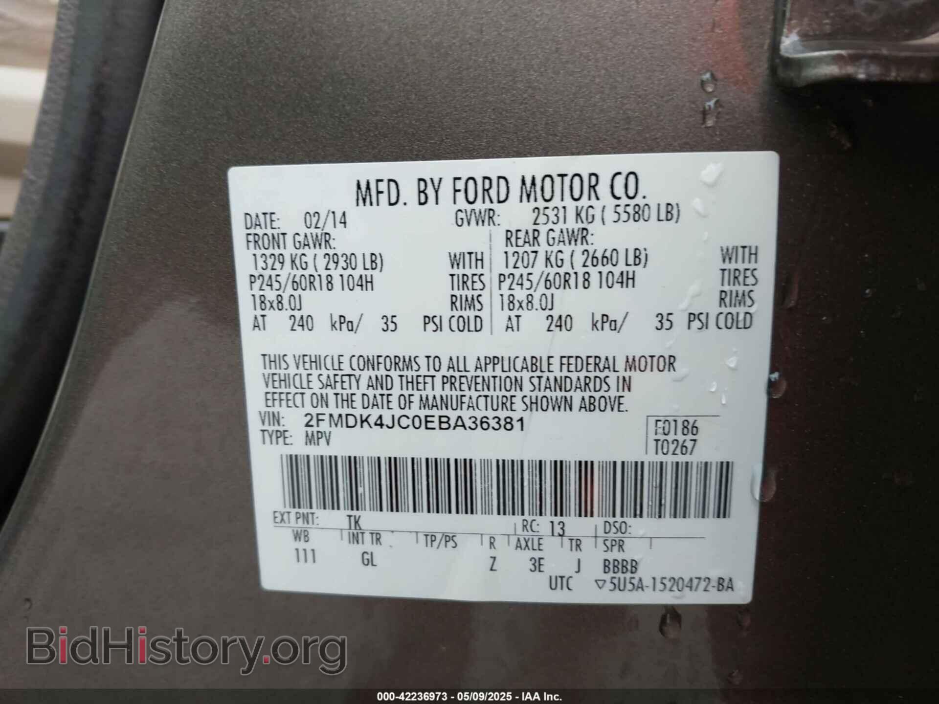2014 FORD EDGE - VIN: 2FMDK4JC0EBA36381 - Photo 9