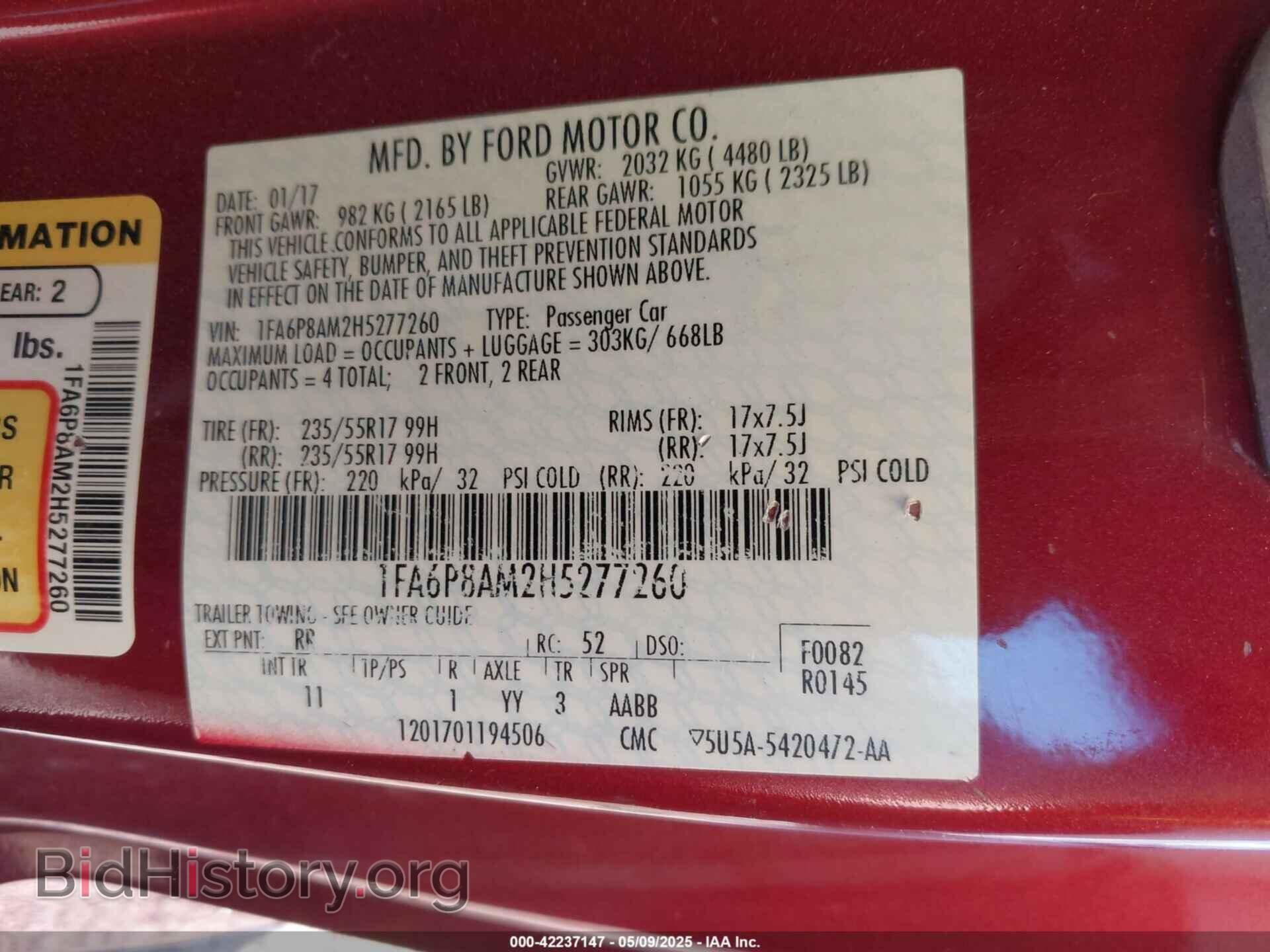 2017 FORD MUSTANG - VIN: 1FA6P8AM2H5277260 - Фото 9