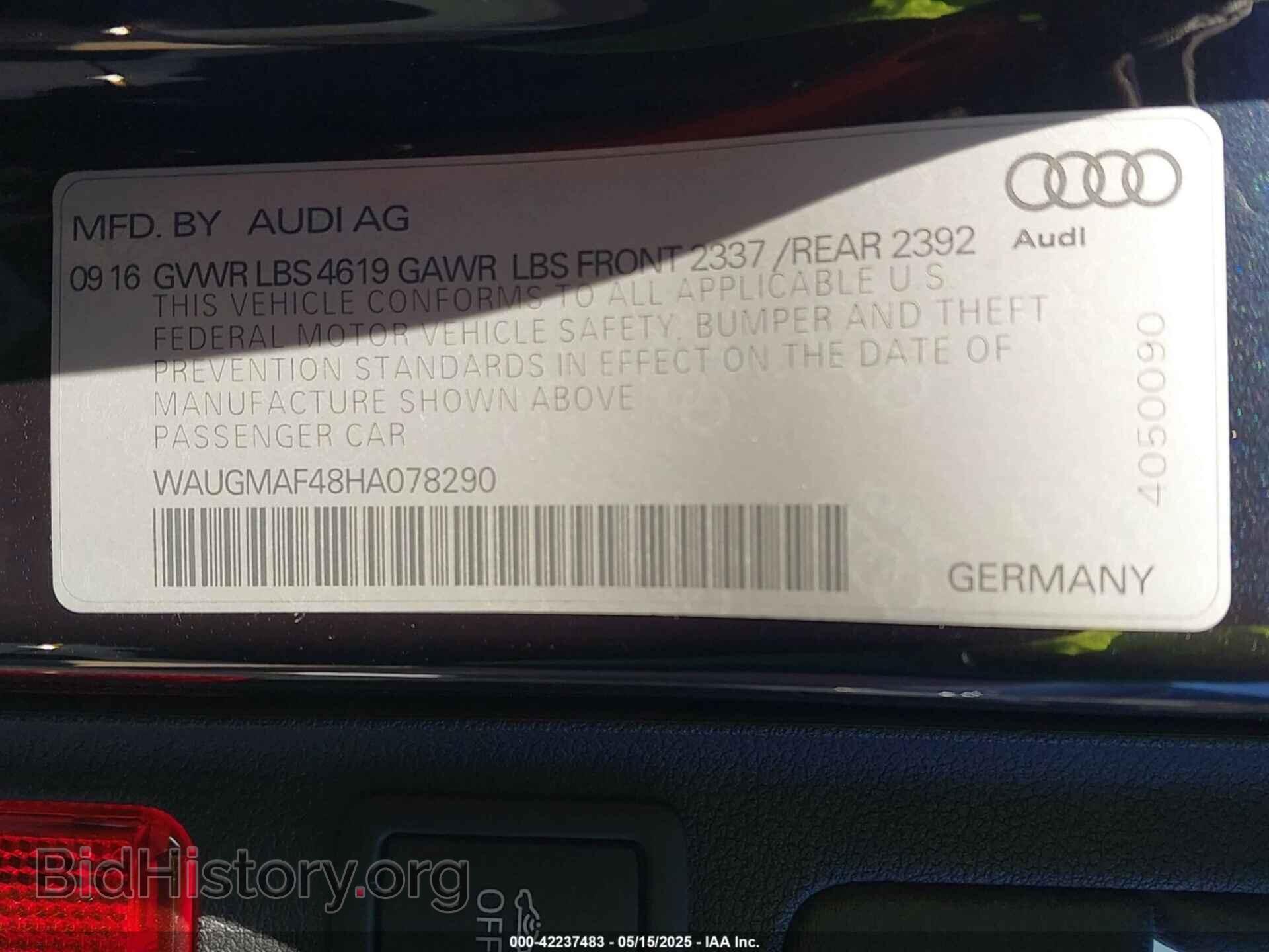 2017 AUDI A4 - VIN: WAUGMAF48HA078290 - Фото 9
