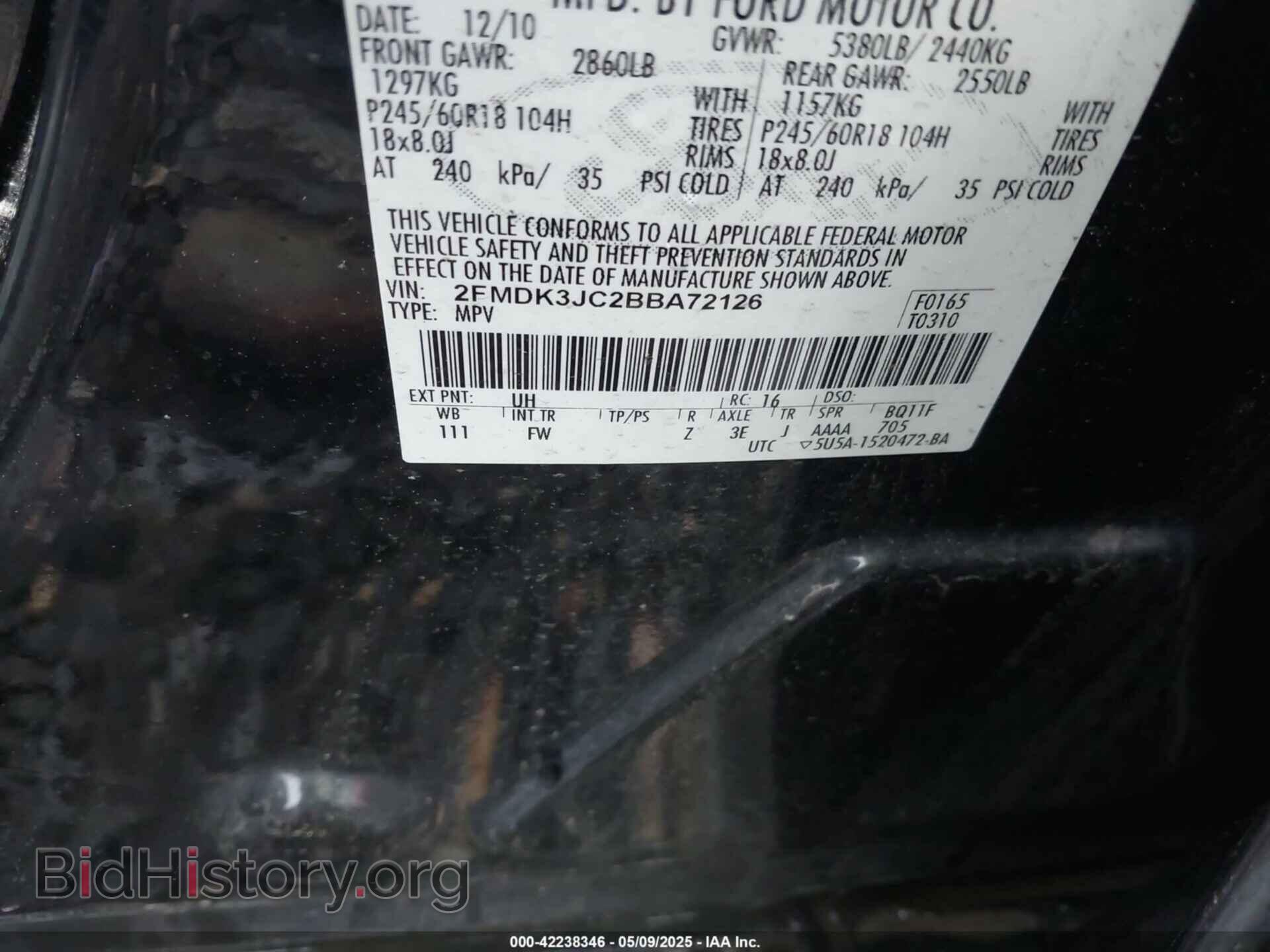 2011 FORD EDGE - VIN: 2FMDK3JC2BBA72126 - Photo 9