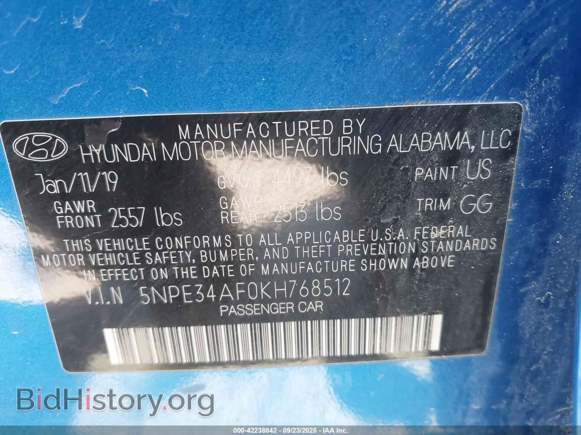 2019 HYUNDAI SONATA - VIN: 5NPE34AF0KH768512 - Фото 9