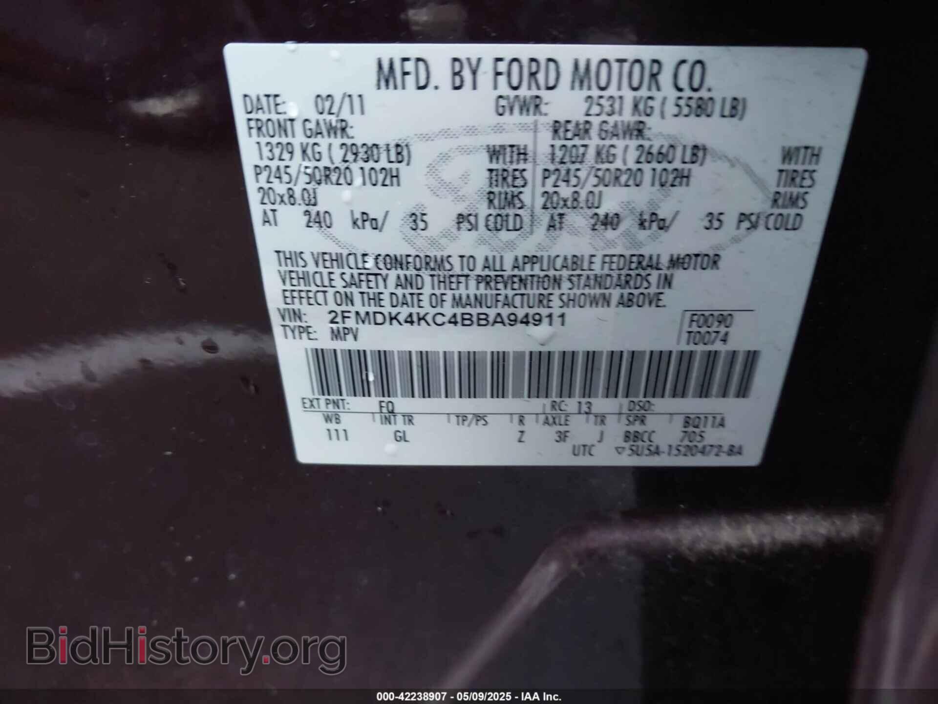 2011 FORD EDGE - VIN: 2FMDK4KC4BBA94911 - Фото 9