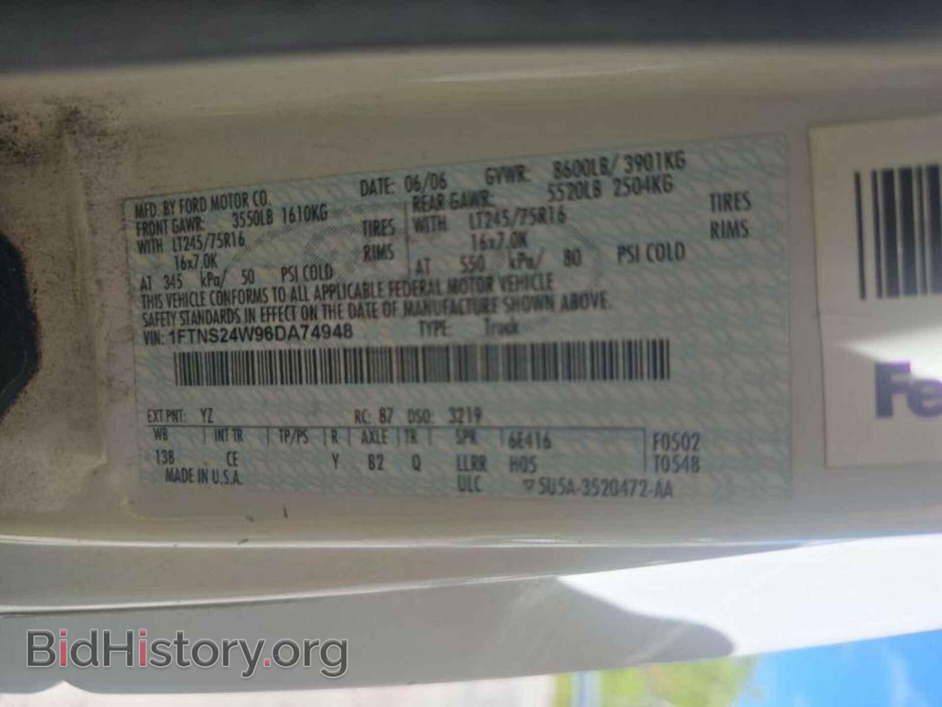 2006 FORD ECONOLINE - VIN: 1FTNS24W96DA74948 - Фото 2