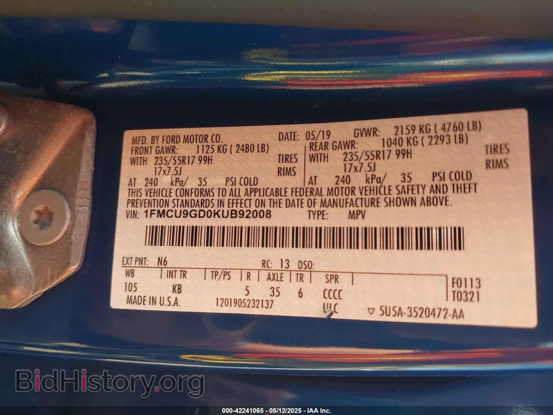 2019 FORD ESCAPE - VIN: 1FMCU9GD0KUB92008 - Фото 9