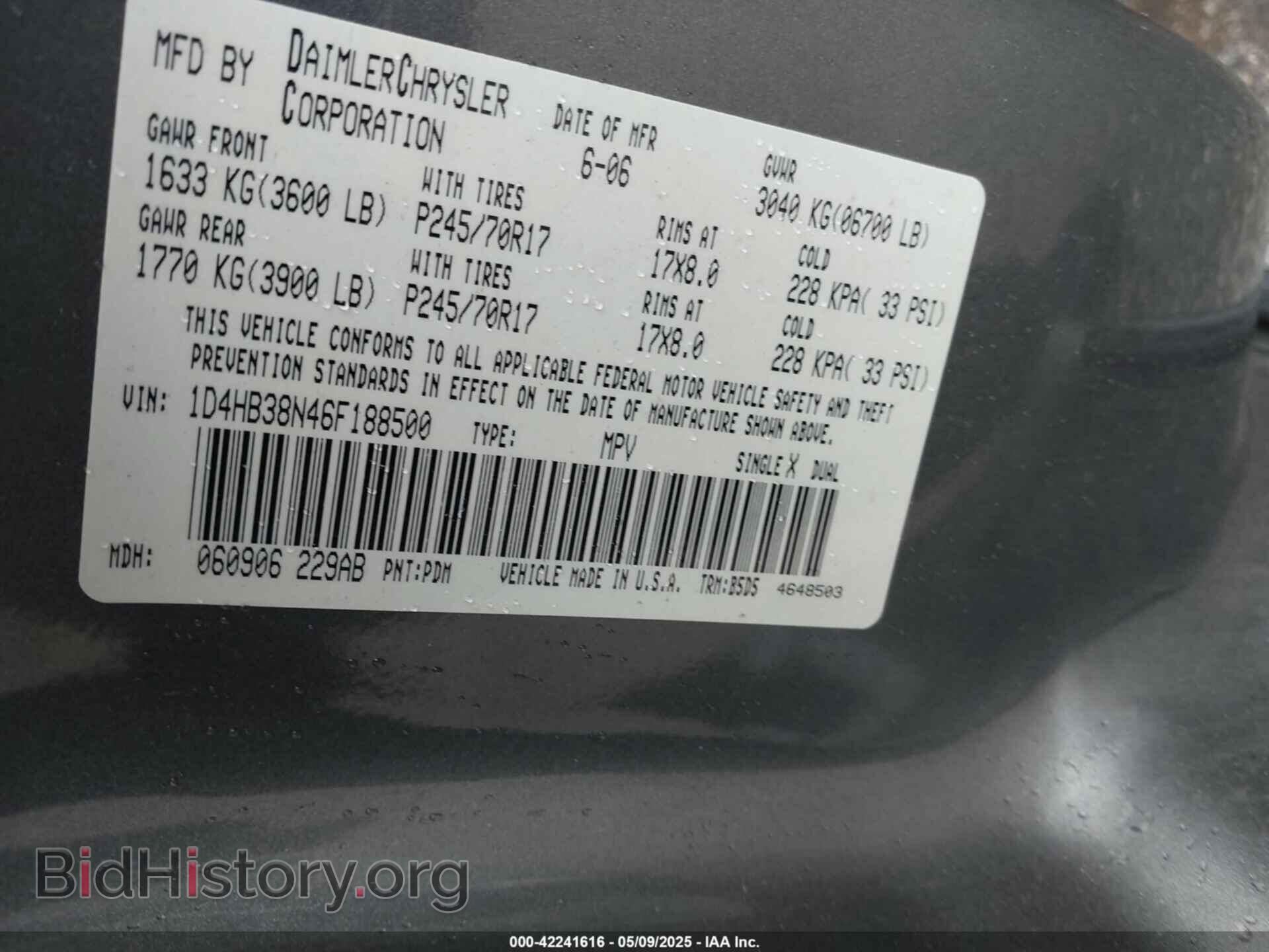 2006 DODGE DURANGO - VIN: 1D4HB38N46F188500 - Фото 9