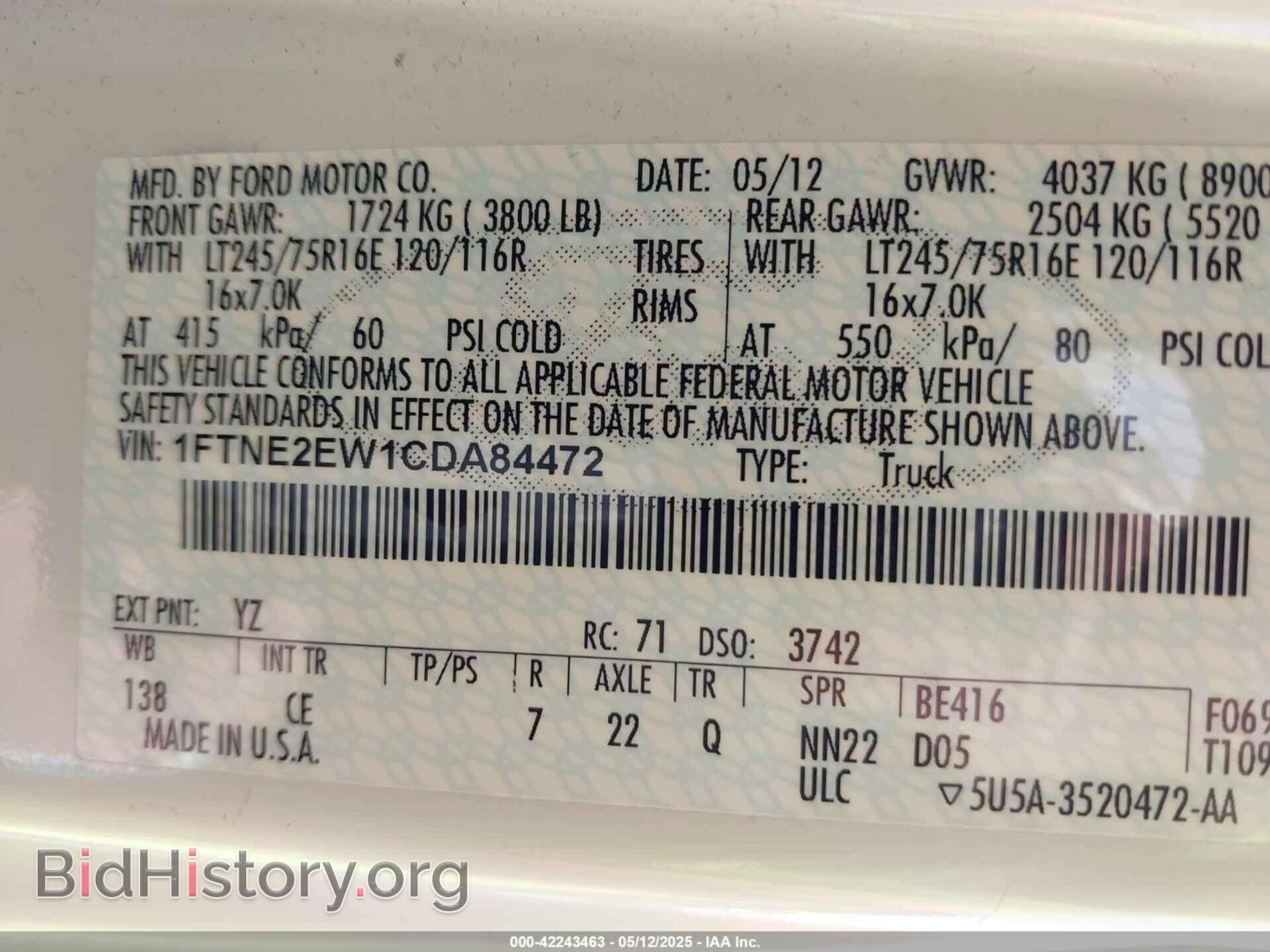 2012 FORD E-250 - VIN: 1FTNE2EW1CDA84472 - Фото 9