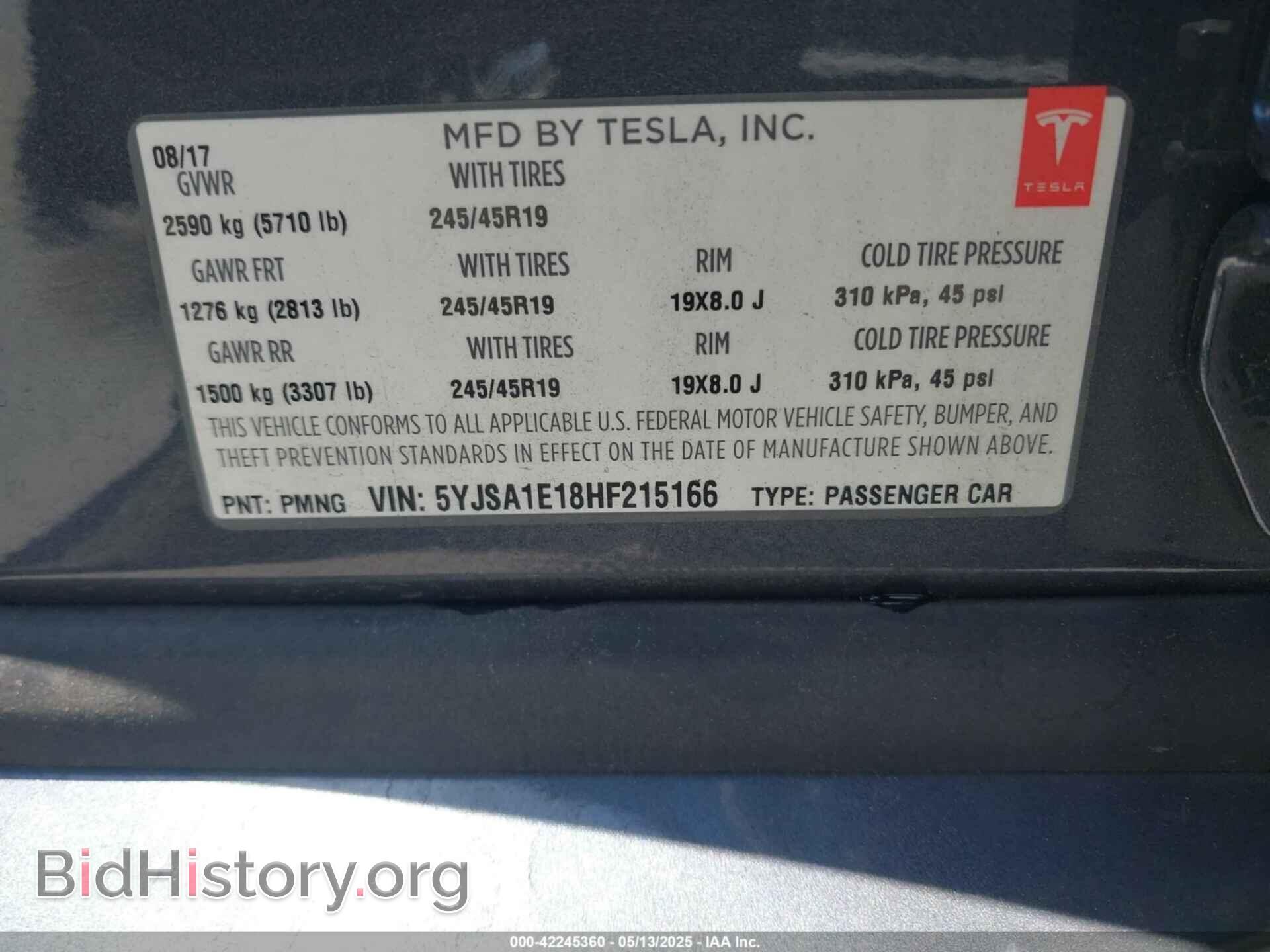 2017 TESLA MODEL S - VIN: 5YJSA1E18HF215166 - Фото 9