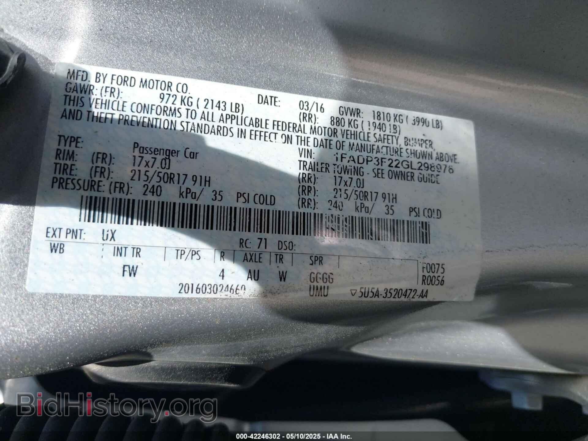2016 FORD FOCUS - VIN: 1FADP3F22GL298976 - Фото 9