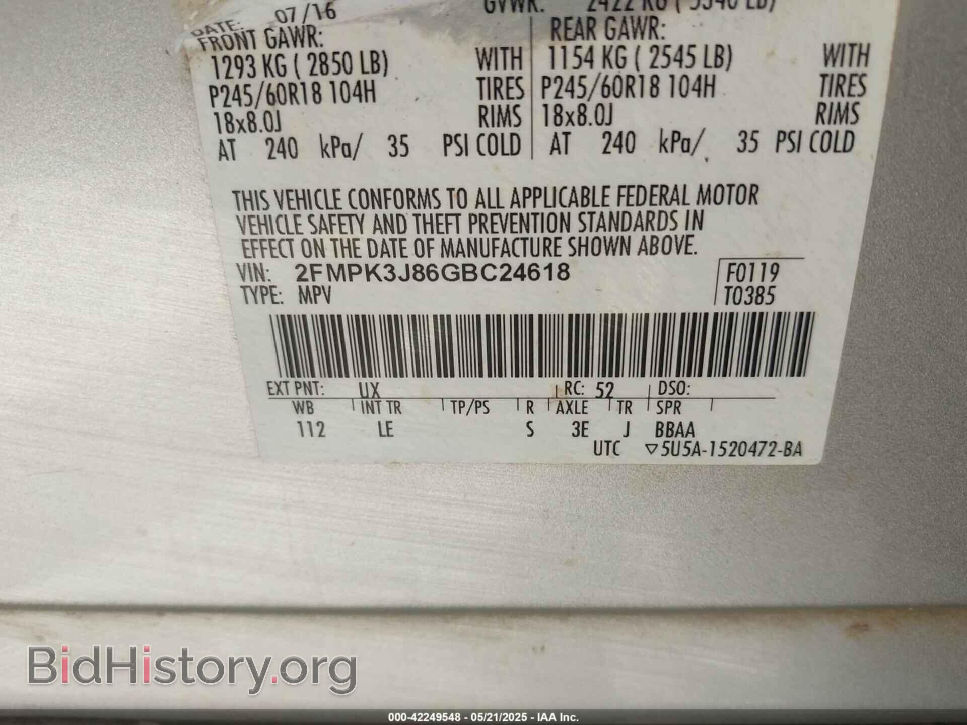 2016 FORD EDGE - VIN: 2FMPK3J86GBC24618 - Photo 9