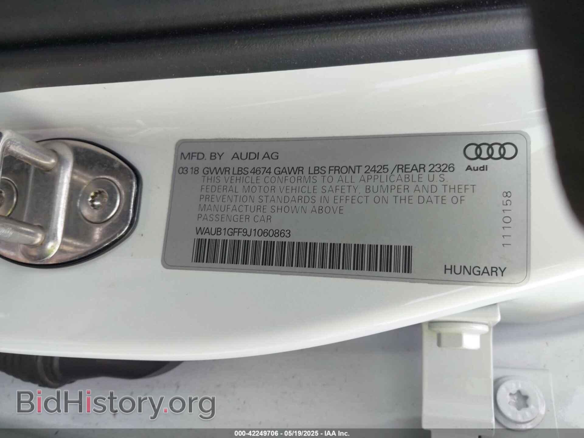 2018 AUDI S3 - VIN: WAUB1GFF9J1060863 - Фото 9