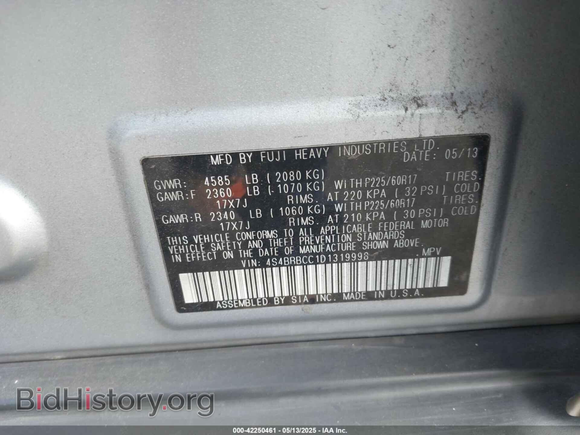 2013 SUBARU OUTBACK - VIN: 4S4BRBCC1D1319998 - Фото 9