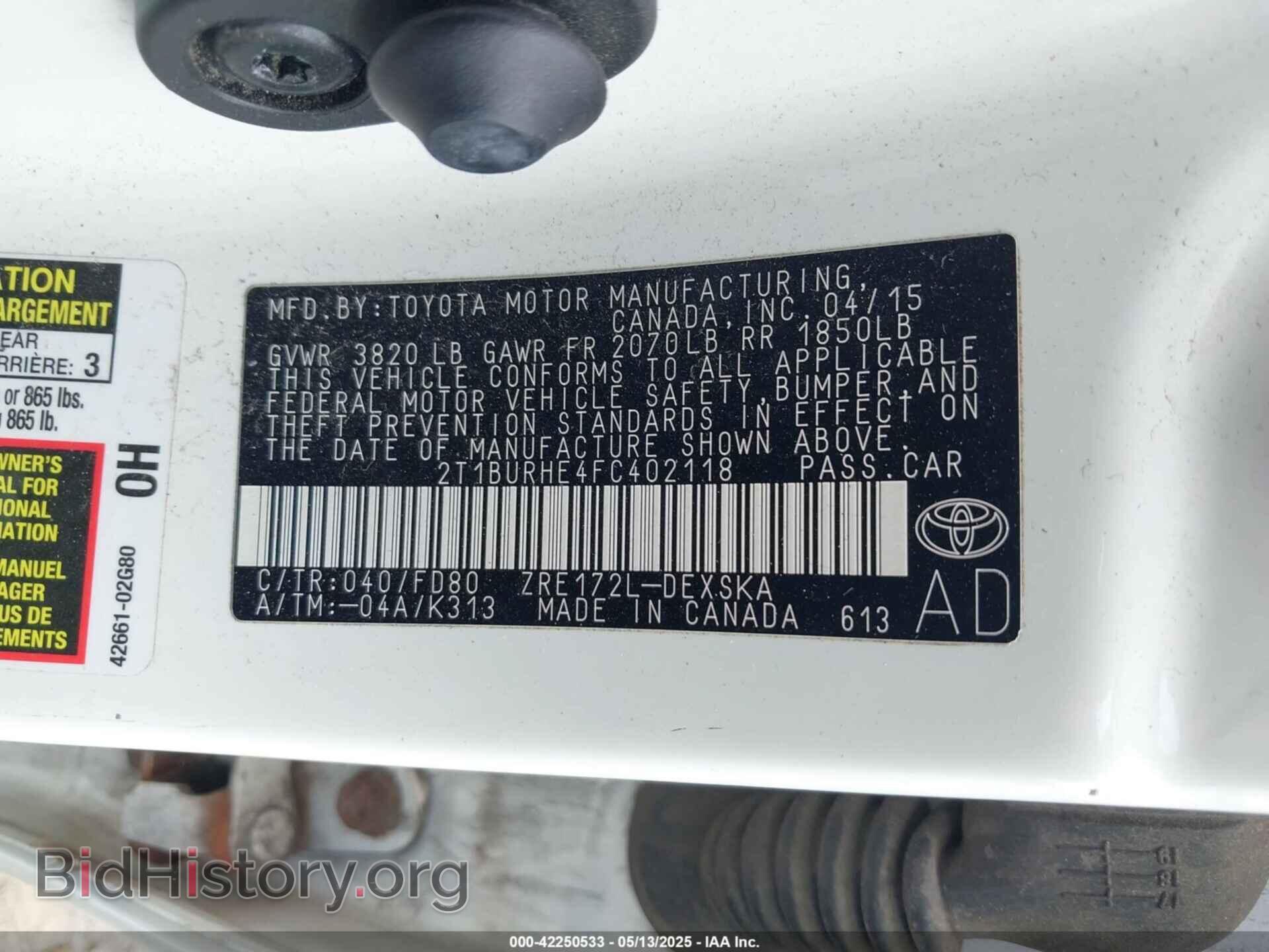 2015 TOYOTA COROLLA - VIN: 2T1BURHE4FC402118 - Фото 9