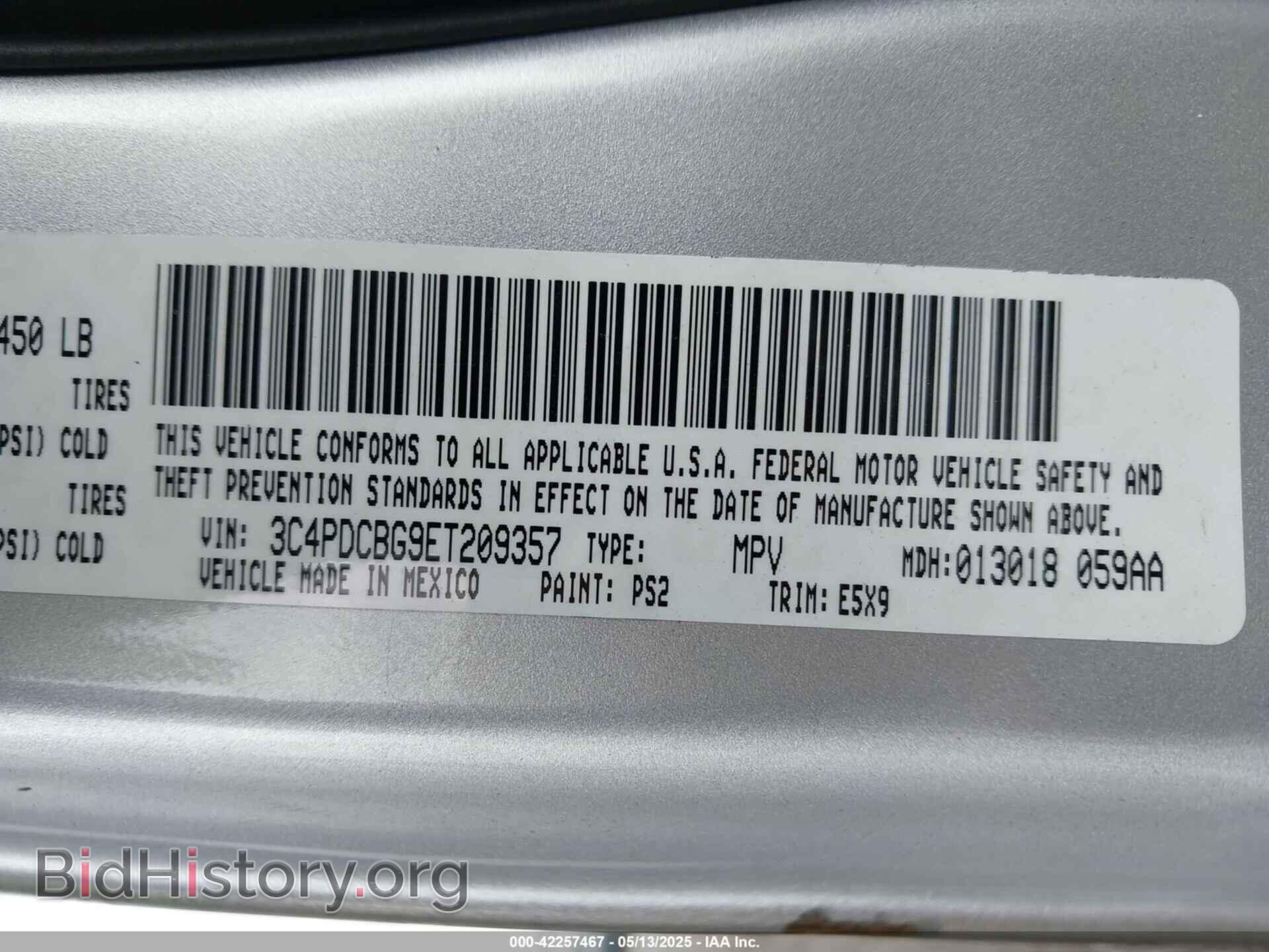 2014 DODGE JOURNEY - VIN: 3C4PDCBG9ET209357 - Фото 9