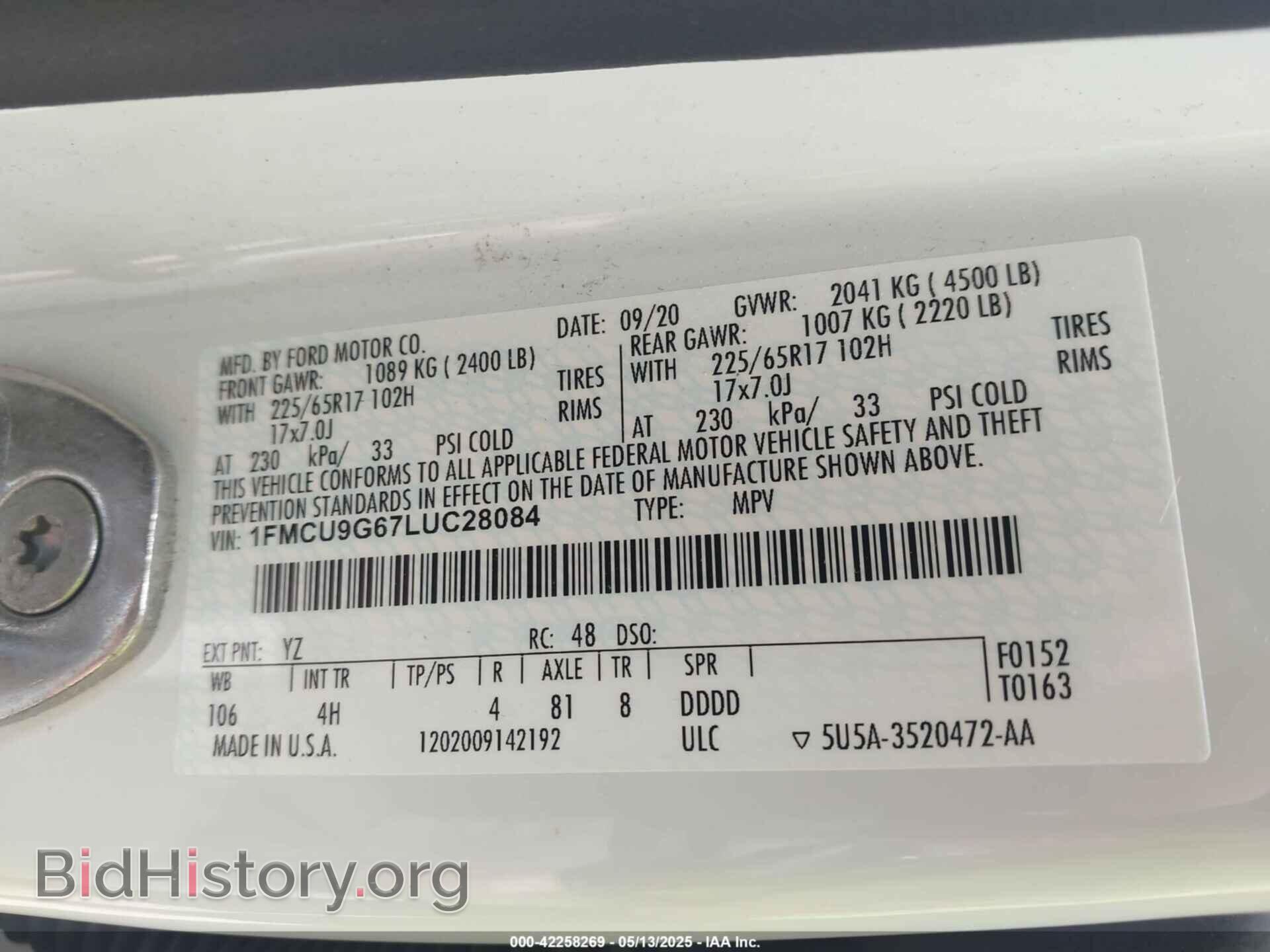 2020 FORD ESCAPE - VIN: 1FMCU9G67LUC28084 - Фото 9