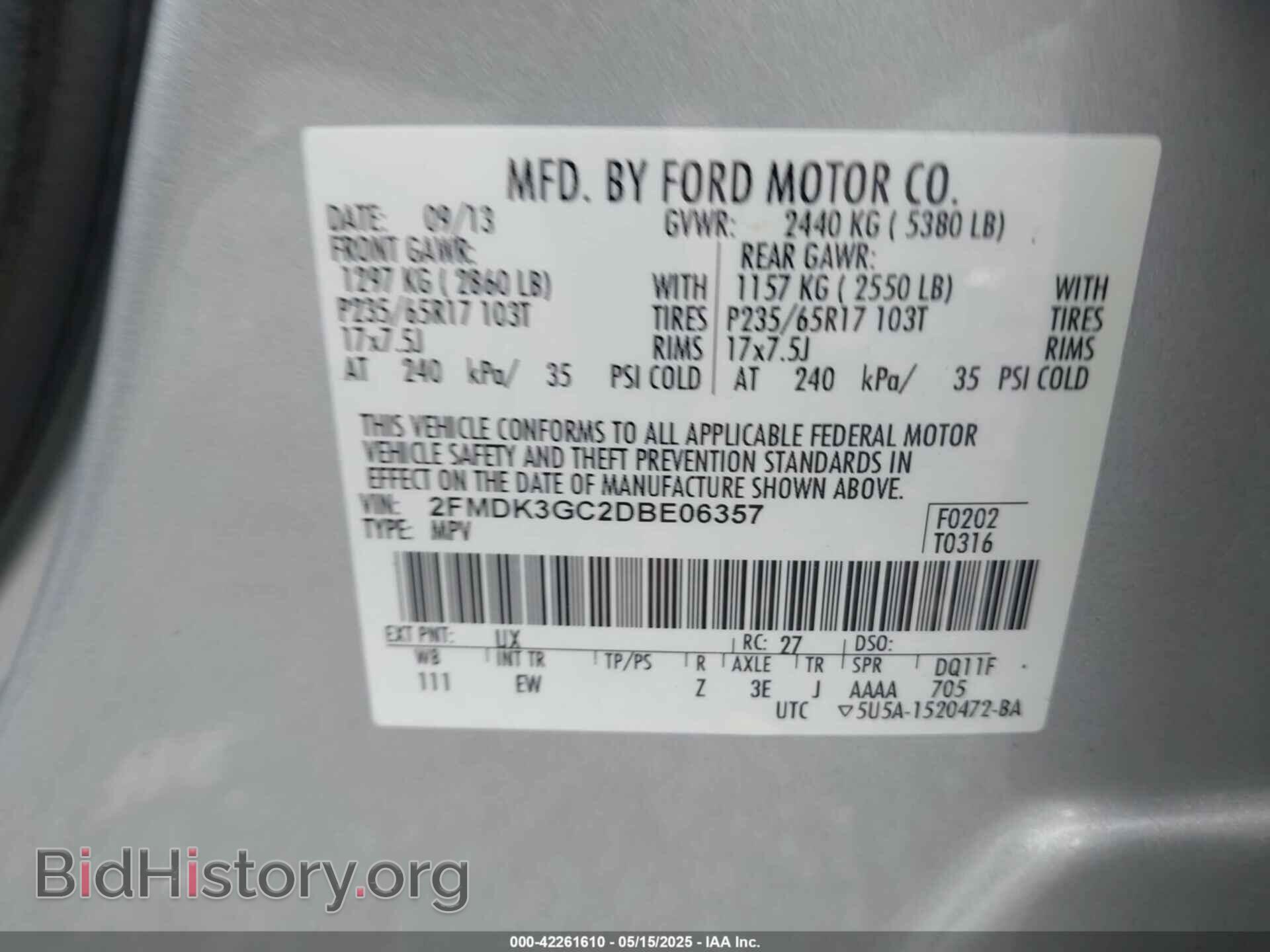 2013 FORD EDGE - VIN: 2FMDK3GC2DBE06357 - Фото 9