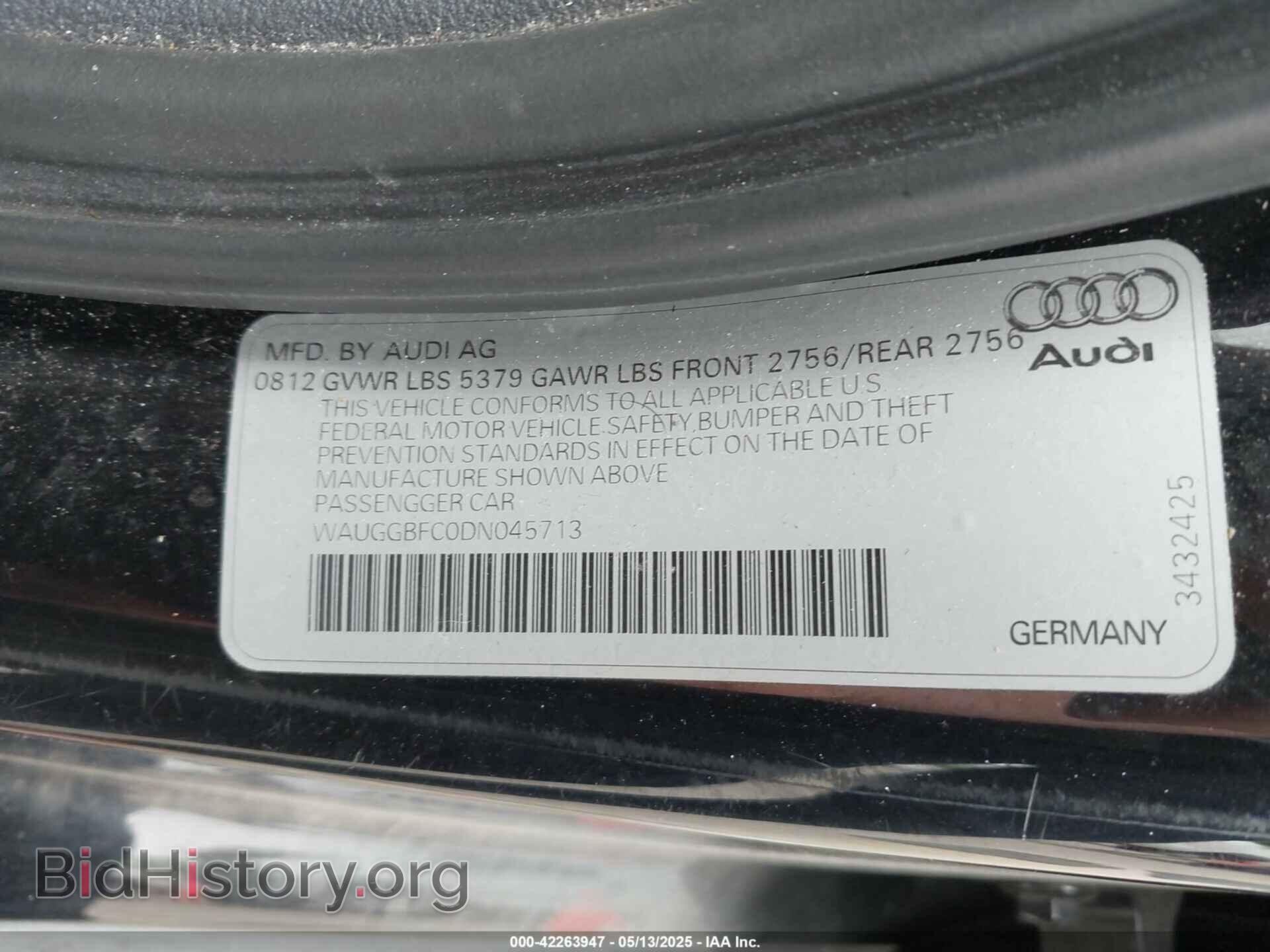 2013 AUDI A6 - VIN: WAUGGBFC0DN045713 - Фото 9
