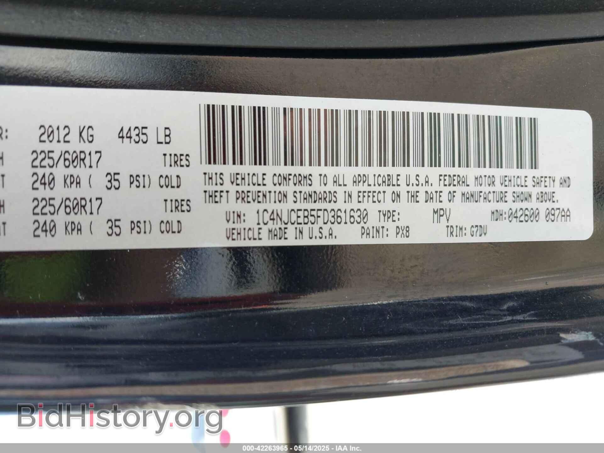 2015 JEEP COMPASS - VIN: 1C4NJCEB5FD361630 - Фото 9