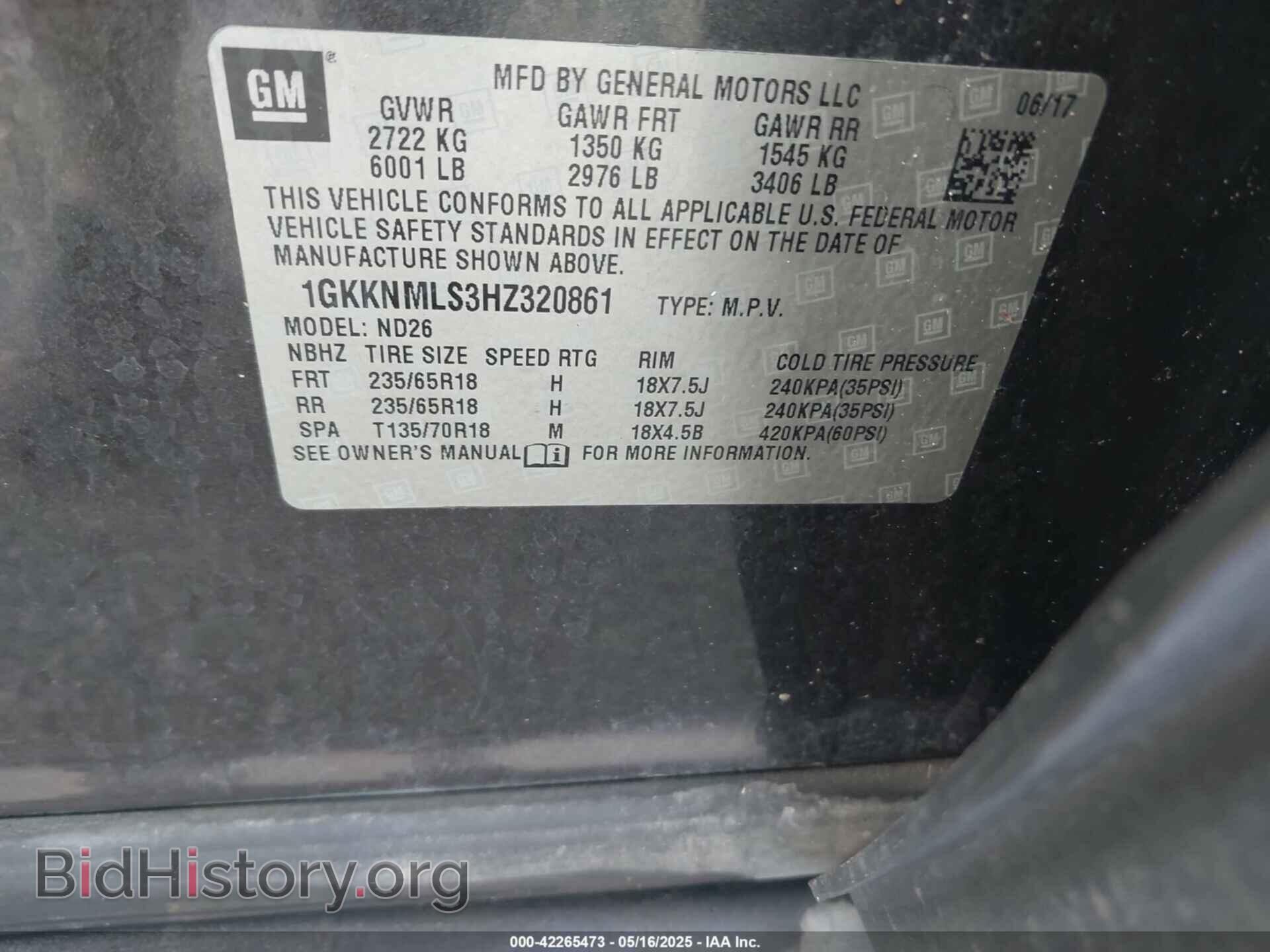 2017 GMC ACADIA - VIN: 1GKKNMLS3HZ320861 - Фото 9