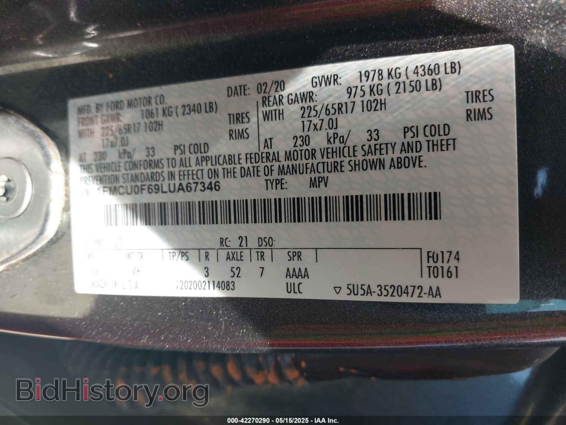 2020 FORD ESCAPE - VIN: 1FMCU0F69LUA67346 - Photo 9