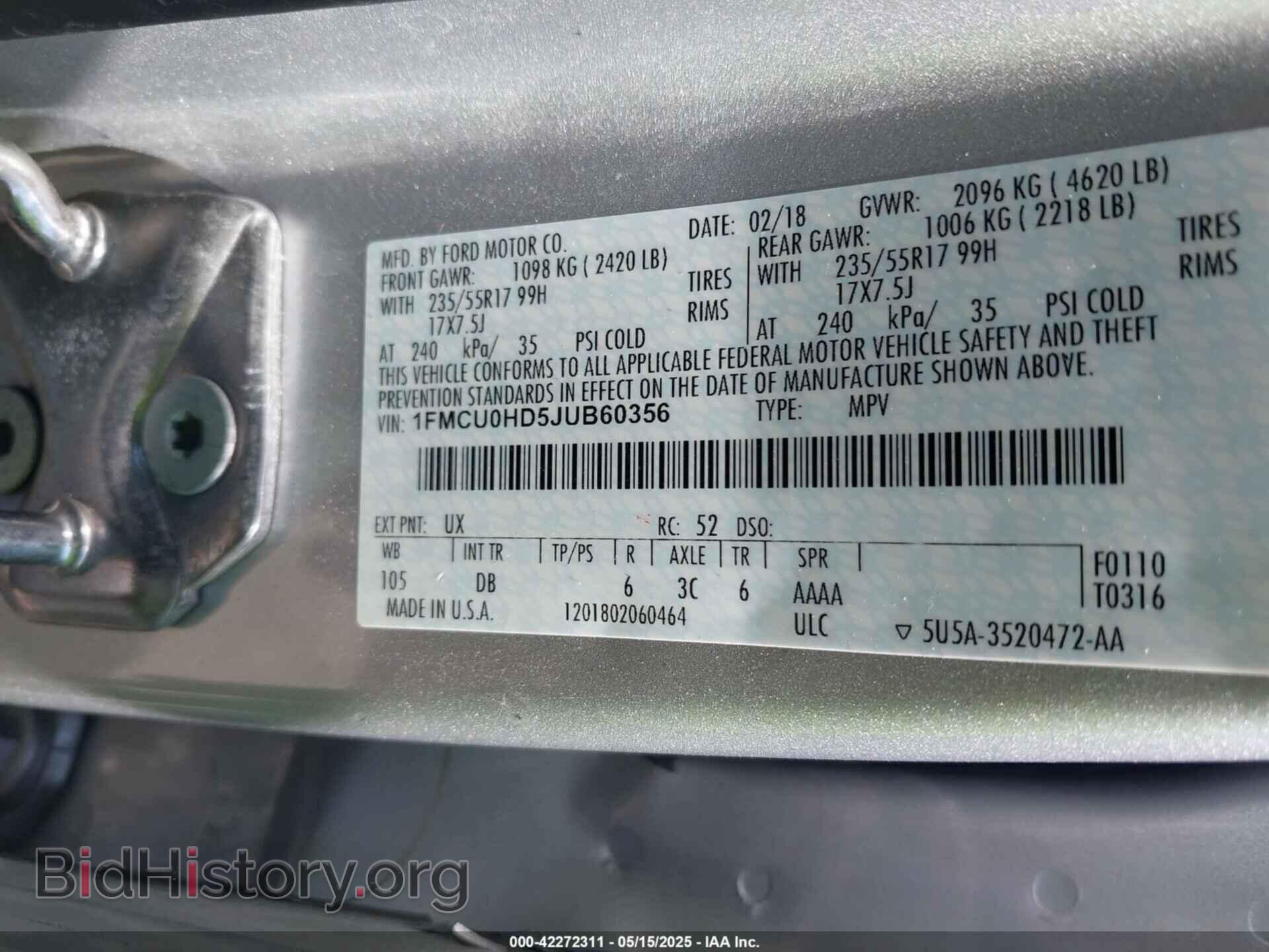 2018 FORD ESCAPE - VIN: 1FMCU0HD5JUB60356 - Фото 9