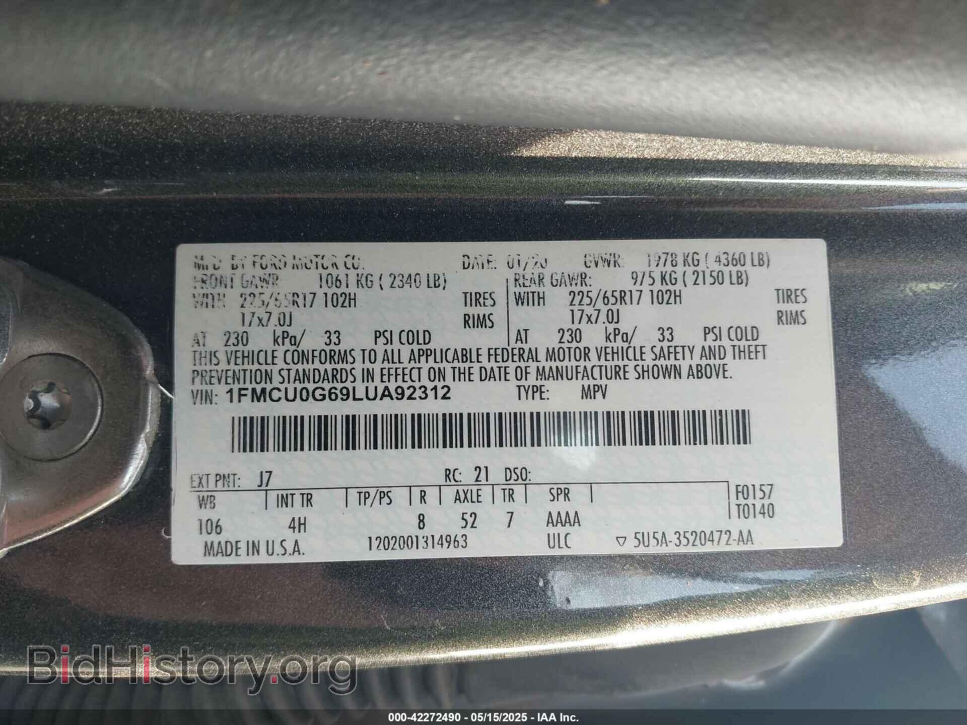 2020 FORD ESCAPE - VIN: 1FMCU0G69LUA92312 - Photo 9