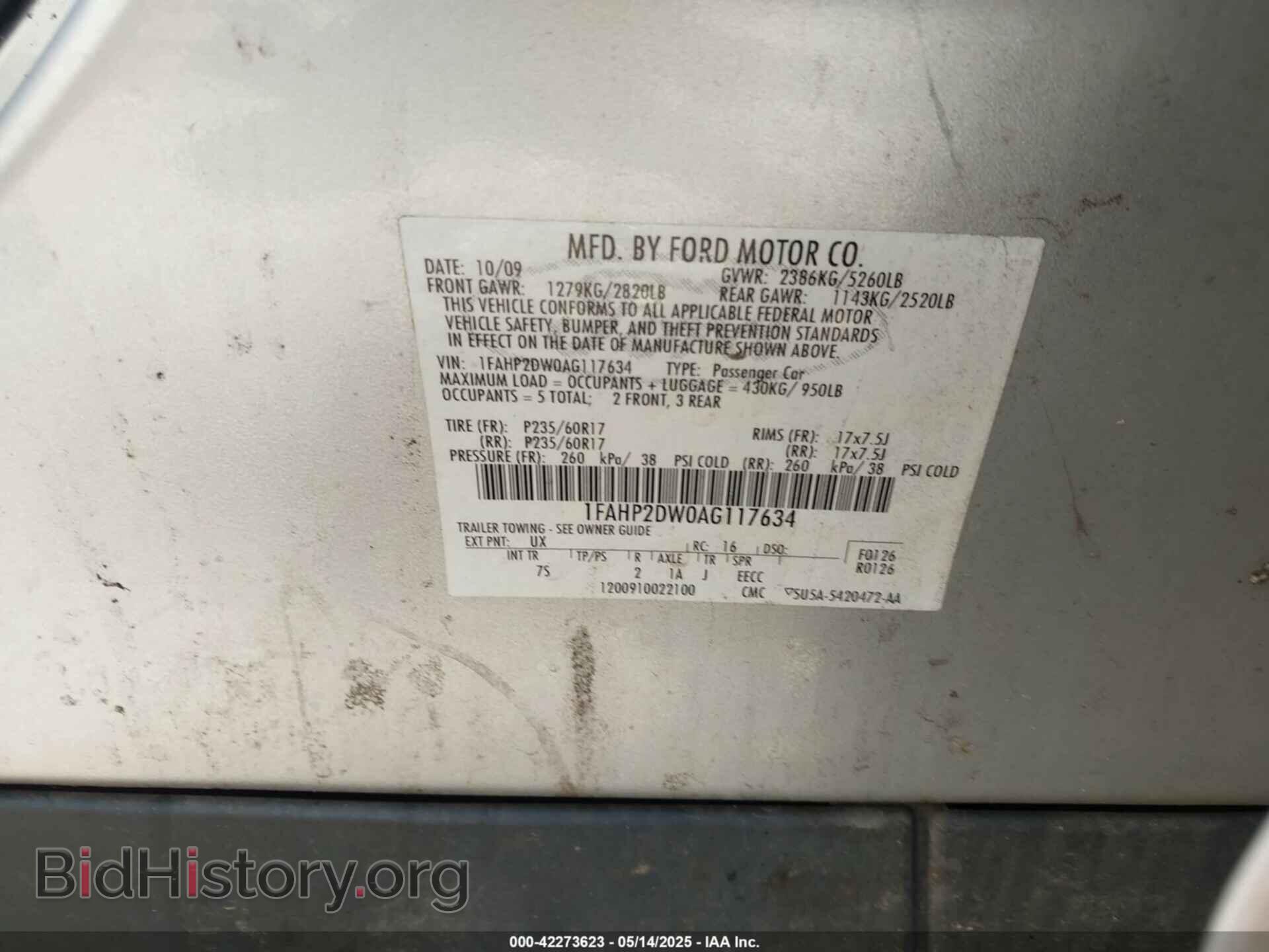 2010 FORD TAURUS - VIN: 1FAHP2DW0AG117634 - Photo 9