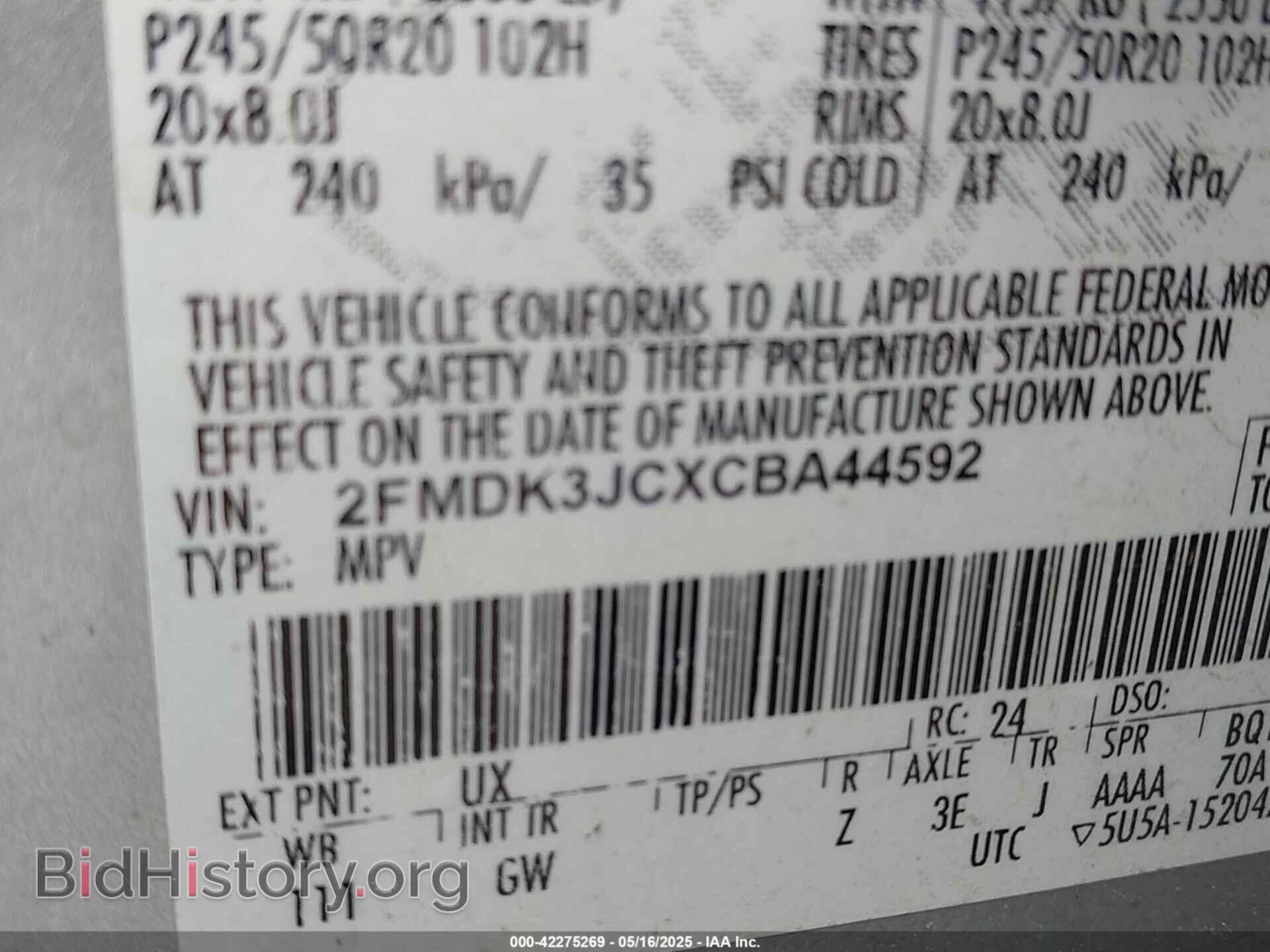 2012 FORD EDGE - VIN: 2FMDK3JCXCBA44592 - Фото 9