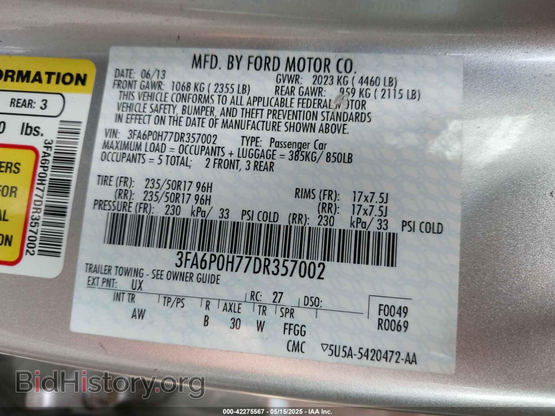 2013 FORD FUSION - VIN: 3FA6P0H77DR357002 - Фото 9