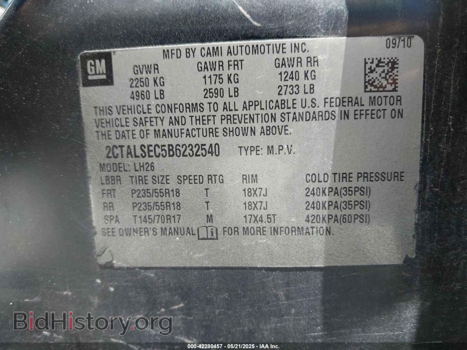 2011 GMC TERRAIN - VIN: 2CTALSEC5B6232540 - Photo 9