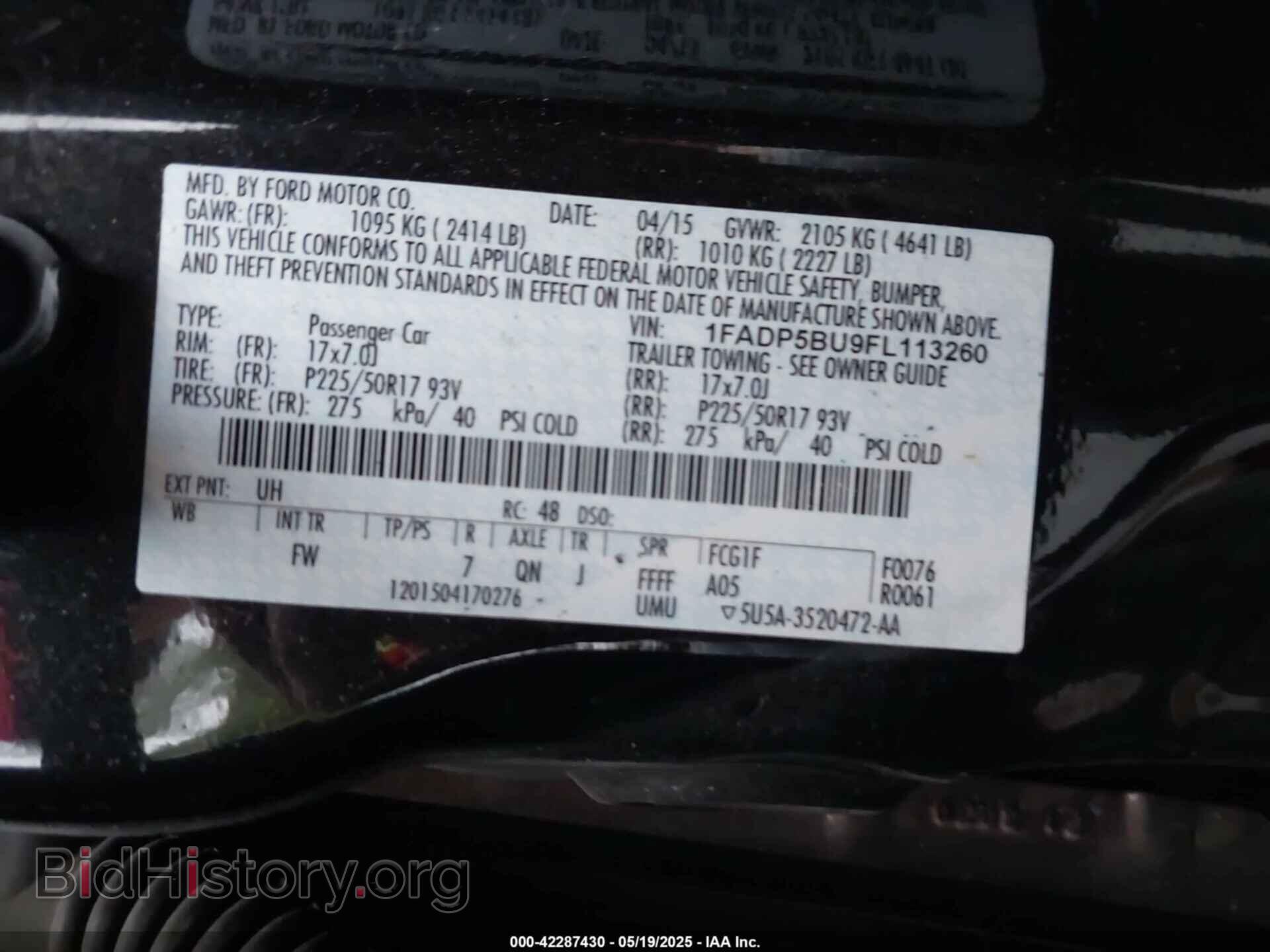 2015 FORD C-MAX HYBRID - VIN: 1FADP5BU9FL113260 - Фото 9