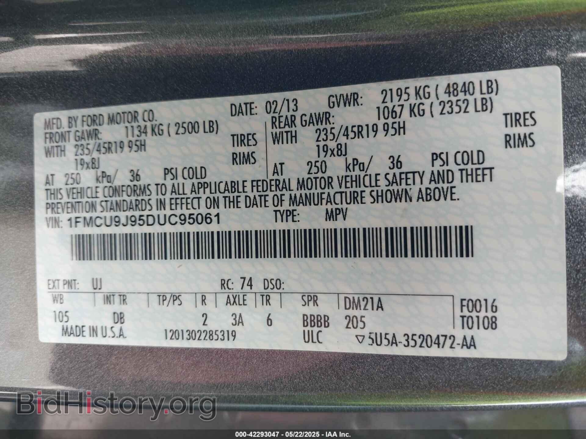 2013 FORD ESCAPE - VIN: 1FMCU9J95DUC95061 - Фото 9