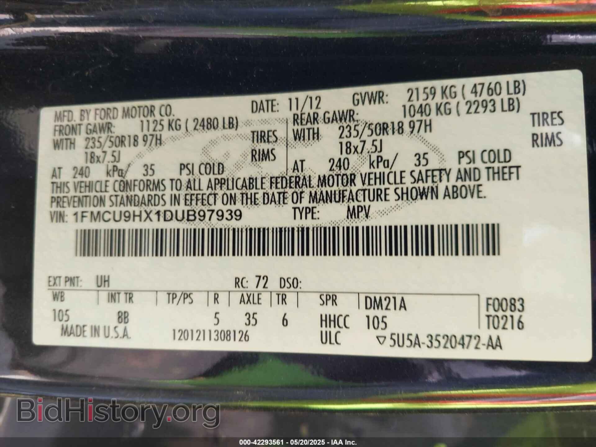 2013 FORD ESCAPE - VIN: 1FMCU9HX1DUB97939 - Фото 9