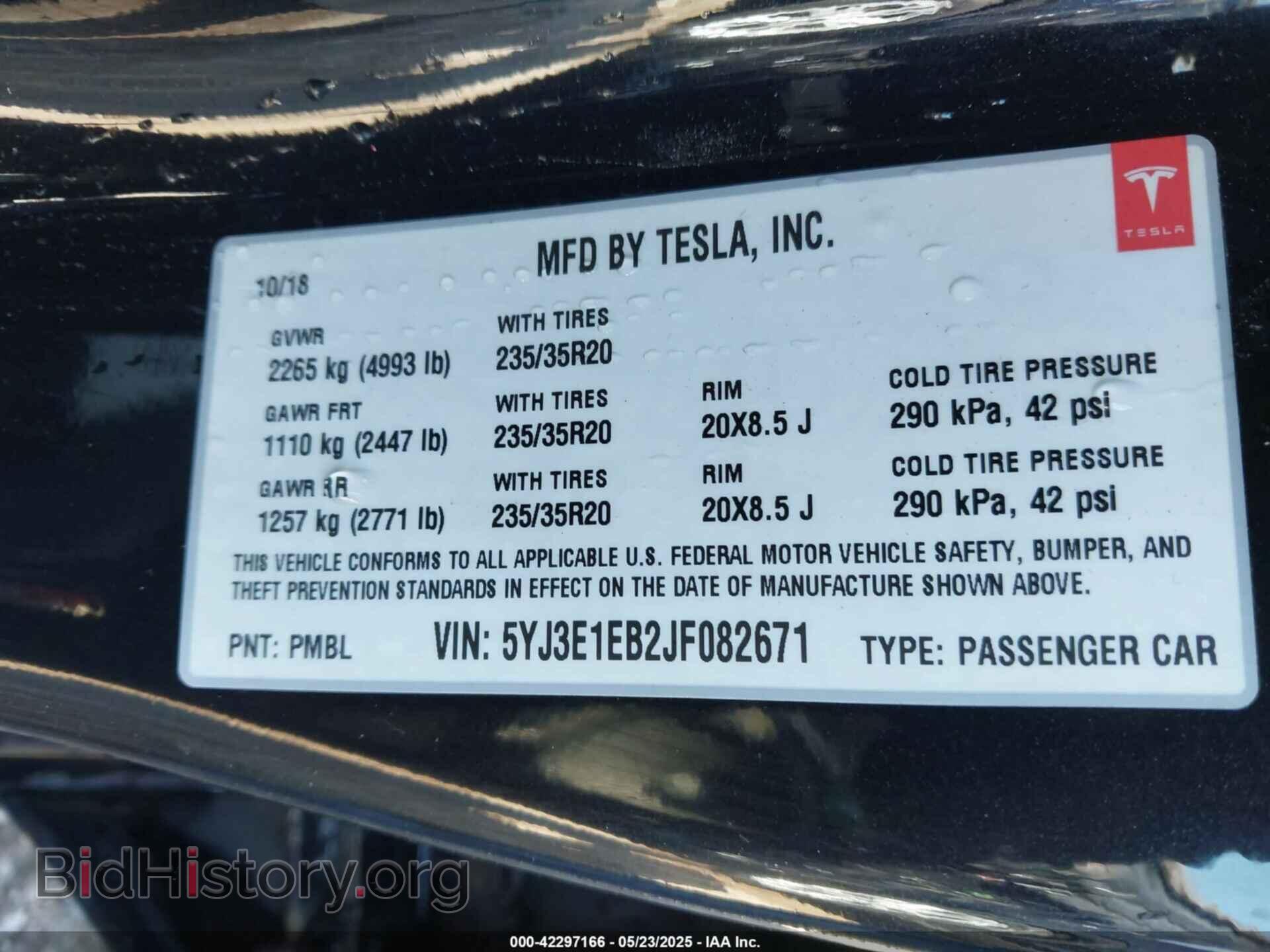 2018 TESLA MODEL 3 - VIN: 5YJ3E1EB2JF082671 - Фото 9