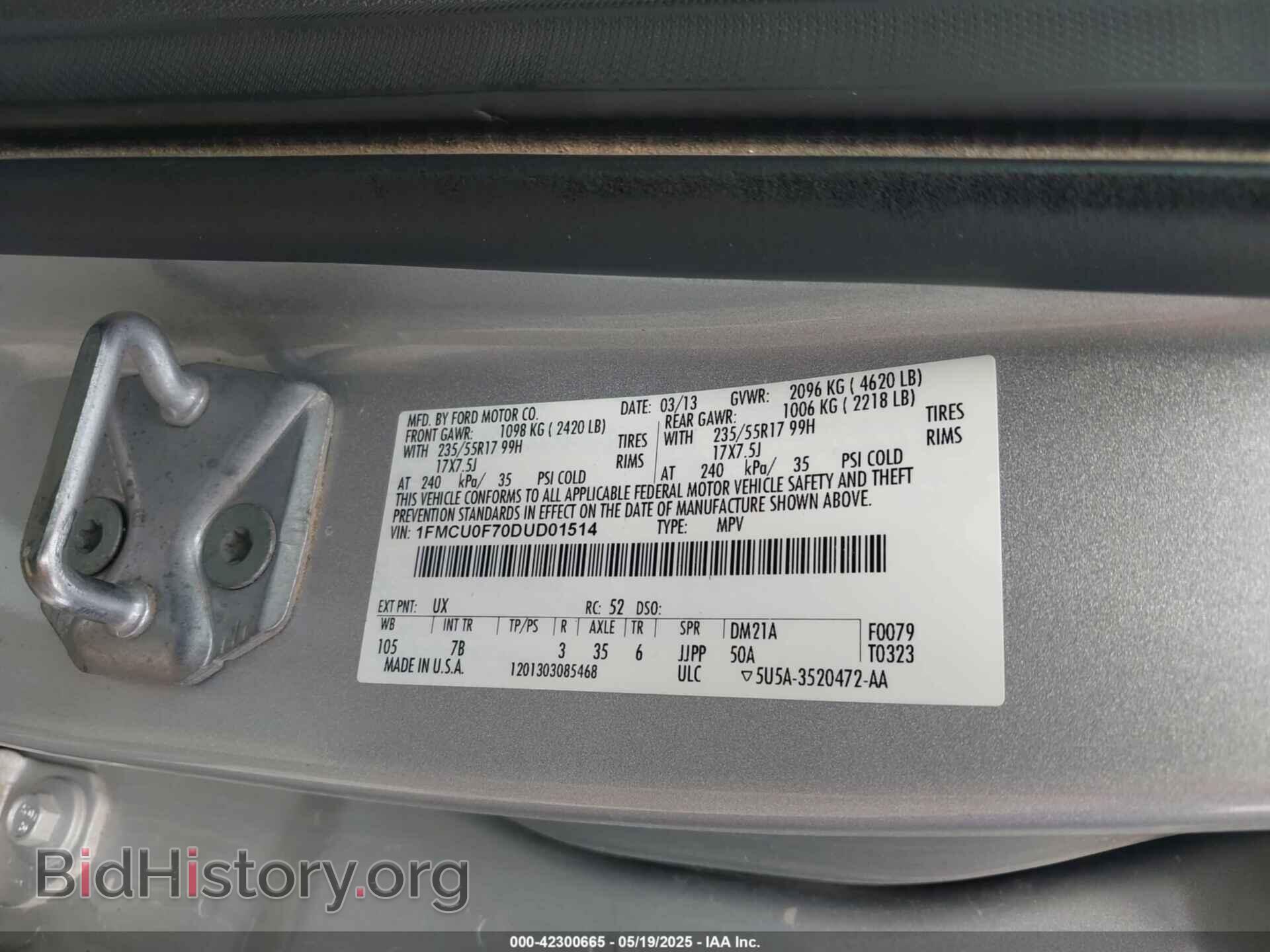 2013 FORD ESCAPE - VIN: 1FMCU0F70DUD01514 - Фото 9