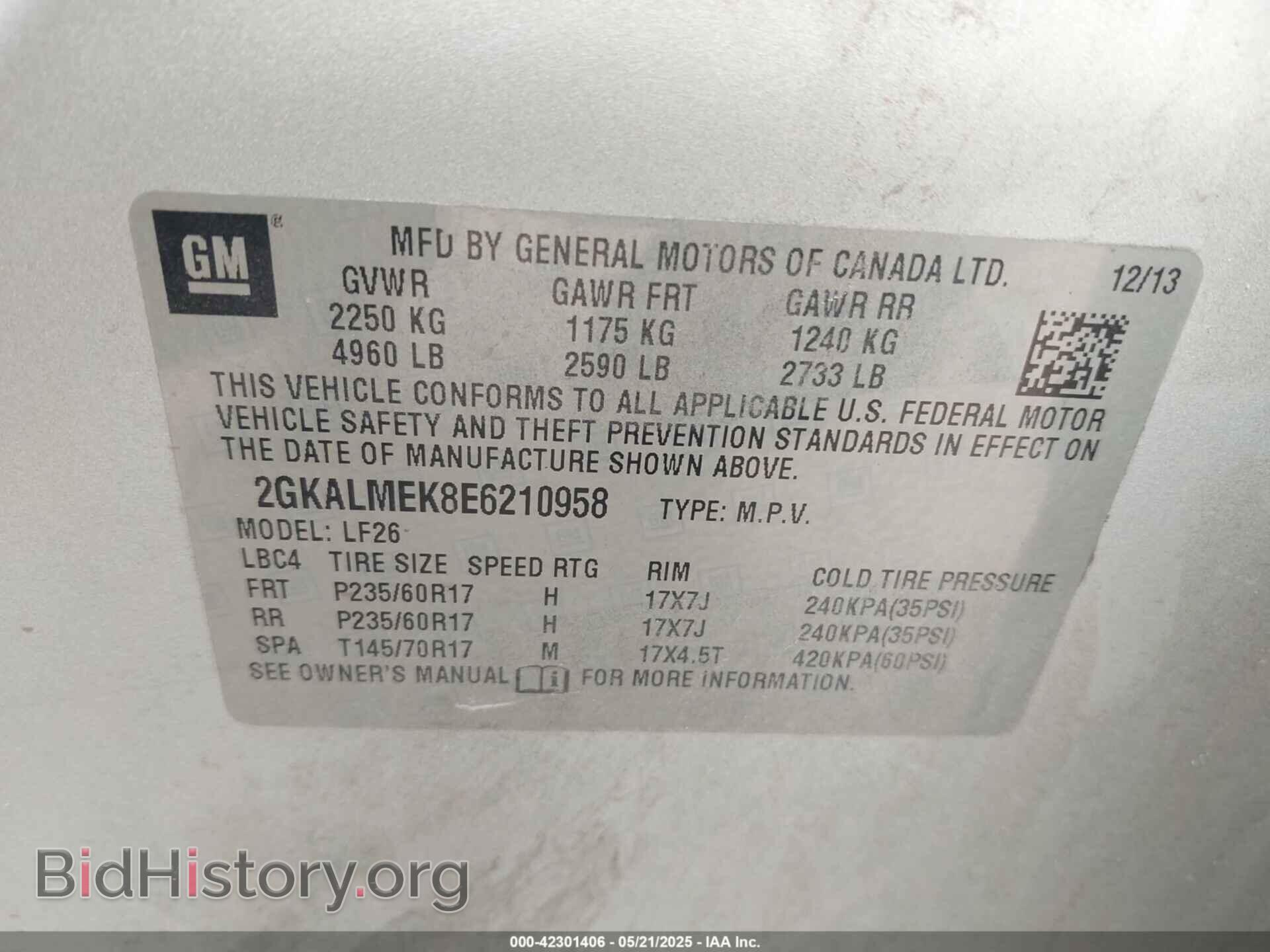 2014 GMC TERRAIN - VIN: 2GKALMEK8E6210958 - Фото 9