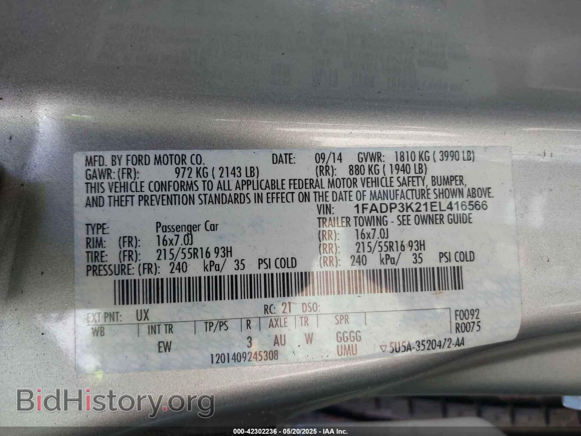 2014 FORD FOCUS - VIN: 1FADP3K21EL416566 - Фото 9