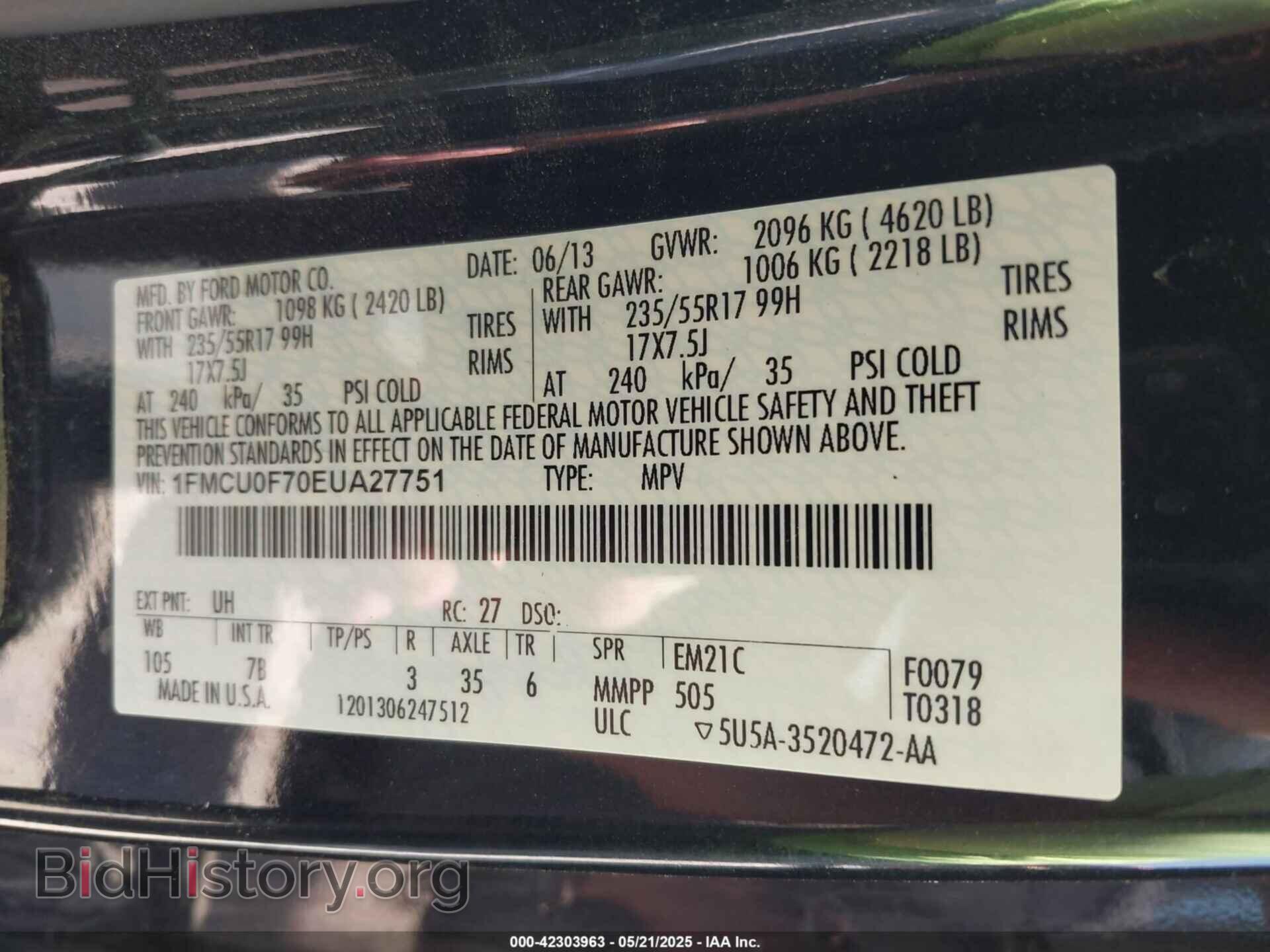 2014 FORD ESCAPE - VIN: 1FMCU0F70EUA27751 - Фото 9