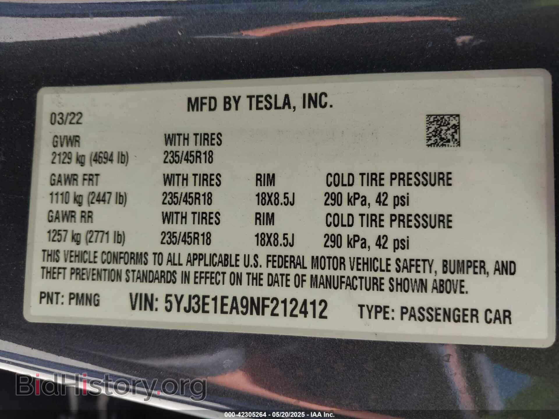 2022 TESLA MODEL 3 - VIN: 5YJ3E1EA9NF212412 - Фото 9