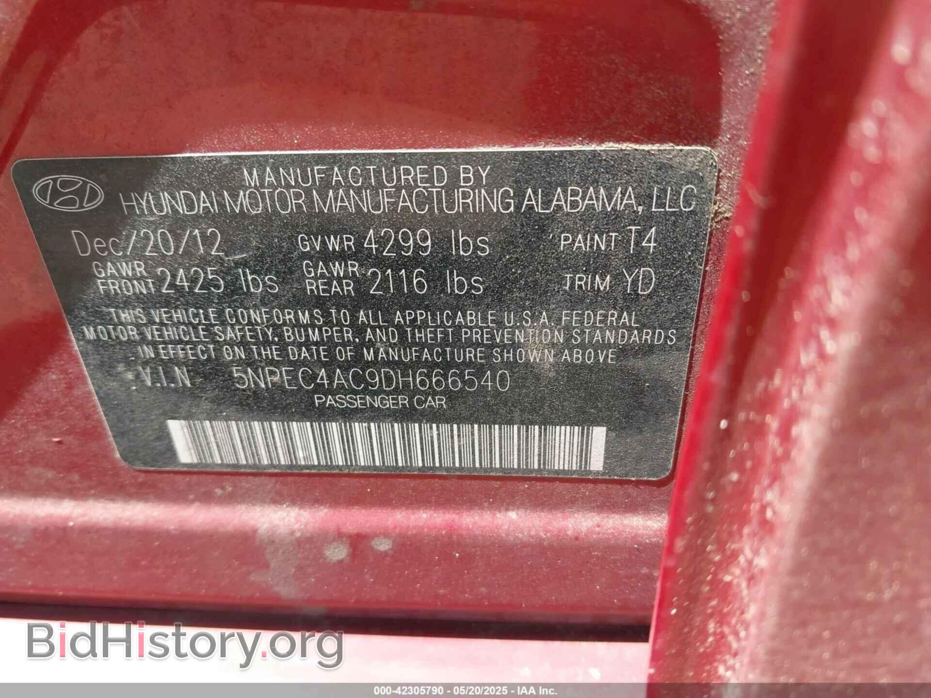 2013 HYUNDAI SONATA - VIN: 5NPEC4AC9DH666540 - Фото 9