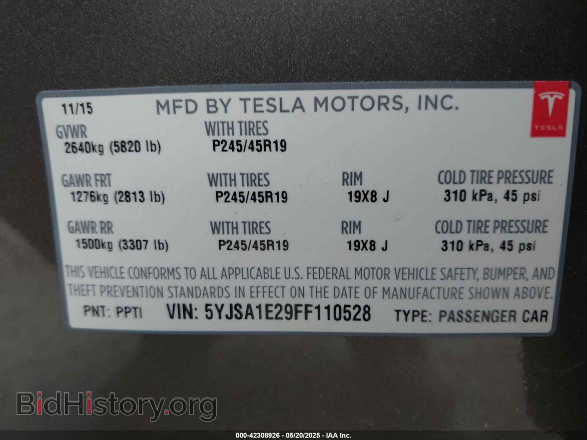 2015 TESLA MODEL S - VIN: 5YJSA1E29FF110528 - Фото 9