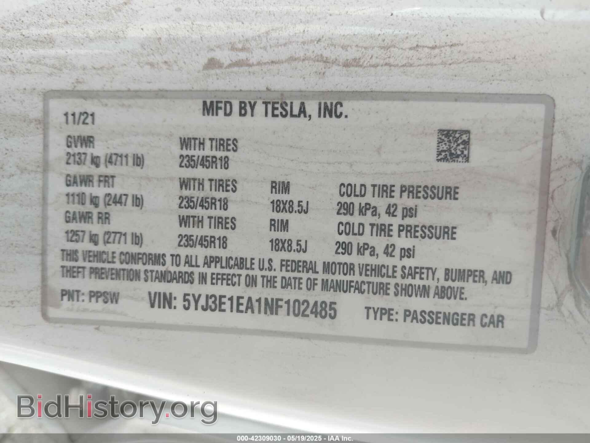 2022 TESLA MODEL 3 - VIN: 5YJ3E1EA1NF102485 - Фото 9