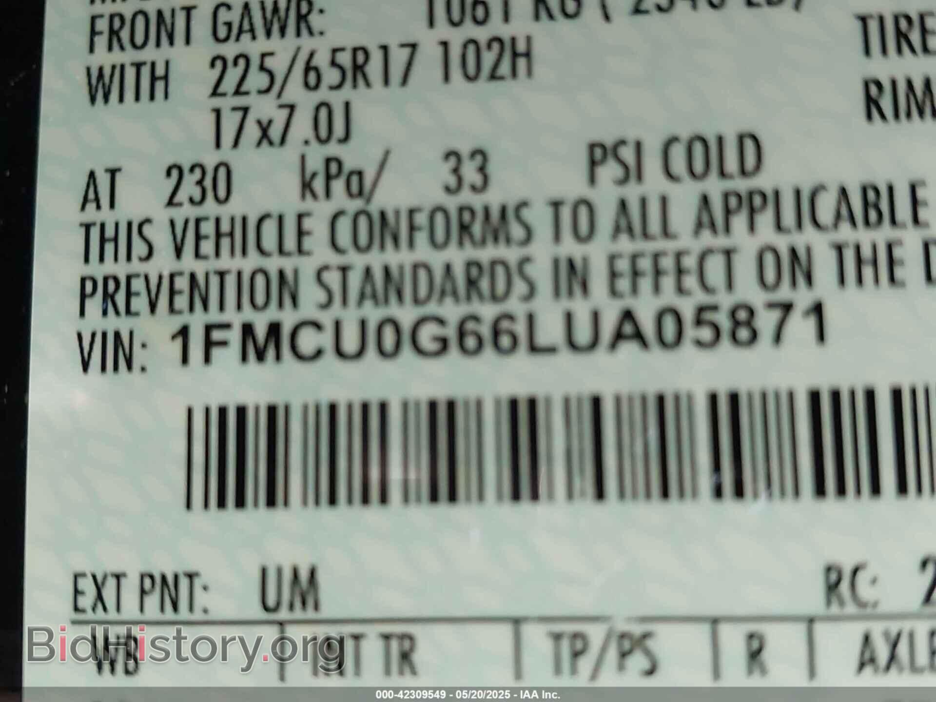 2020 FORD ESCAPE - VIN: 1FMCU0G66LUA05871 - Photo 9