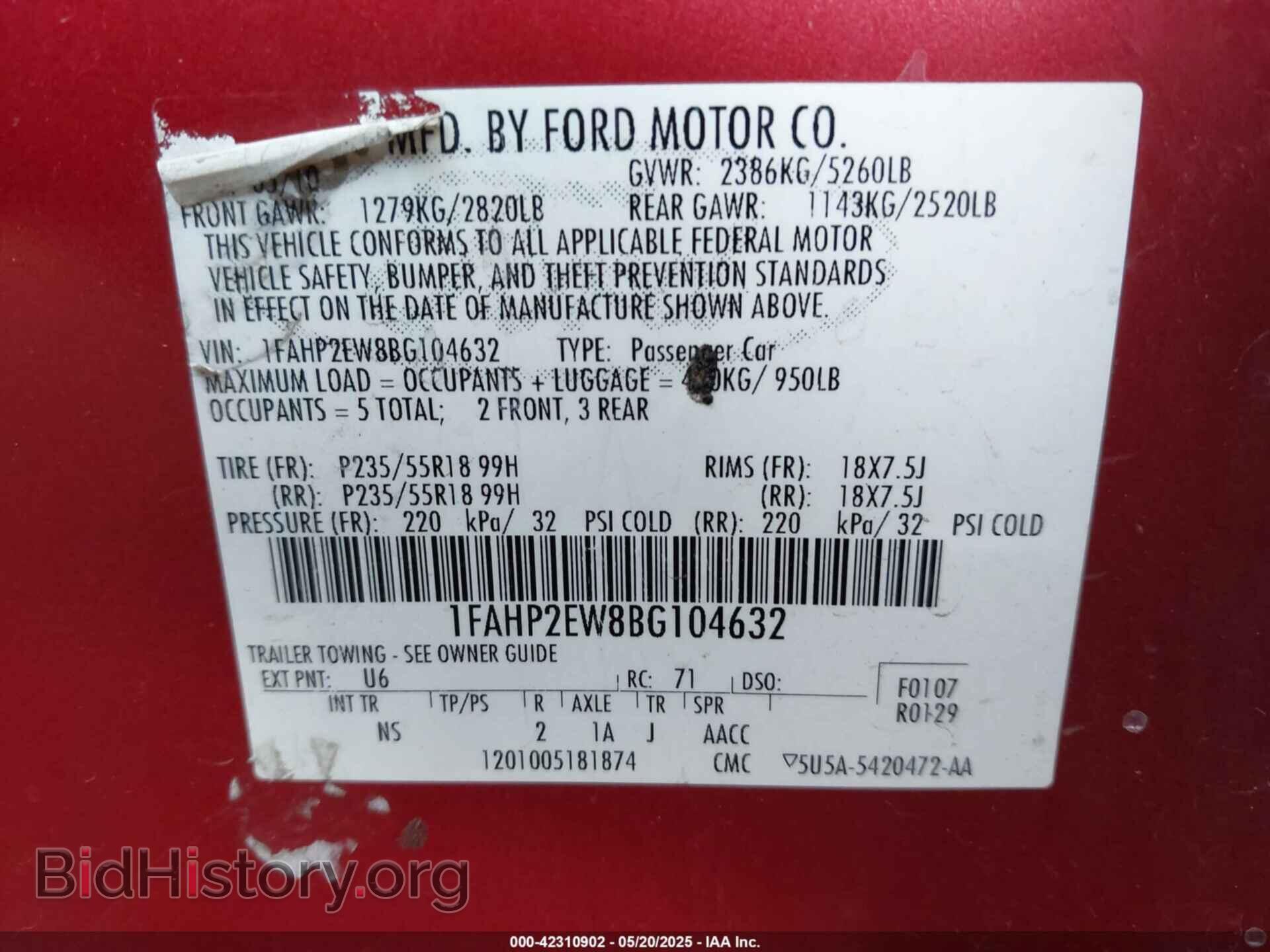 2011 FORD TAURUS - VIN: 1FAHP2EW8BG104632 - Photo 9