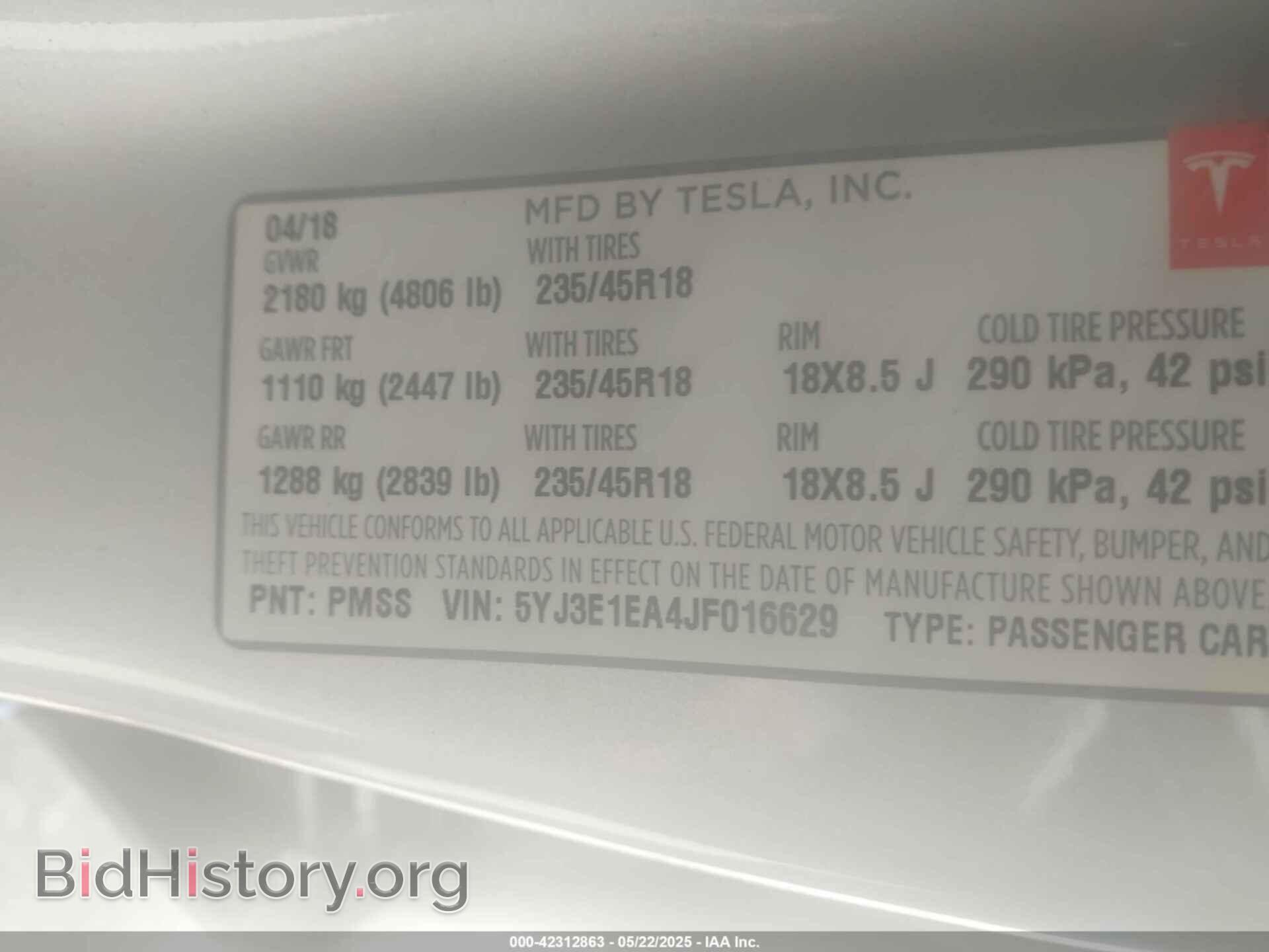 2018 TESLA MODEL 3 - VIN: 5YJ3E1EA4JF016629 - Photo 9