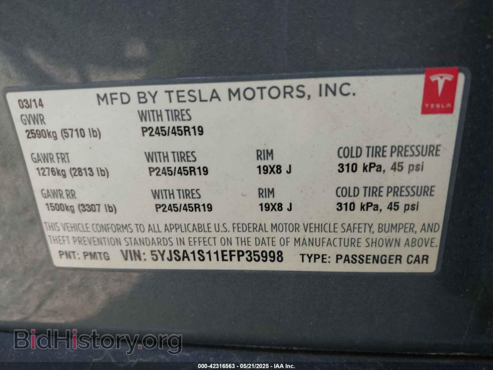 2014 TESLA MODEL S - VIN: 5YJSA1S11EFP35998 - Photo 9