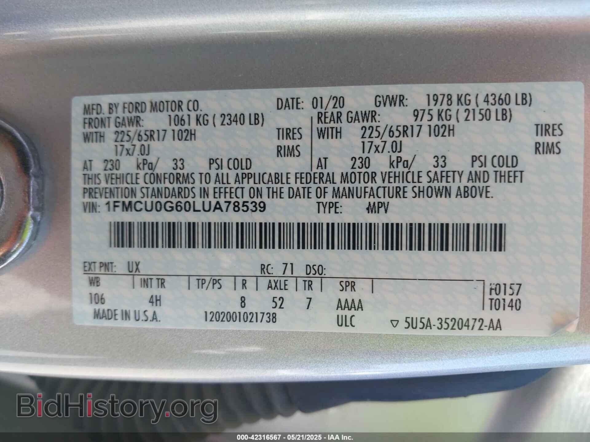 2020 FORD ESCAPE - VIN: 1FMCU0G60LUA78539 - Photo 9