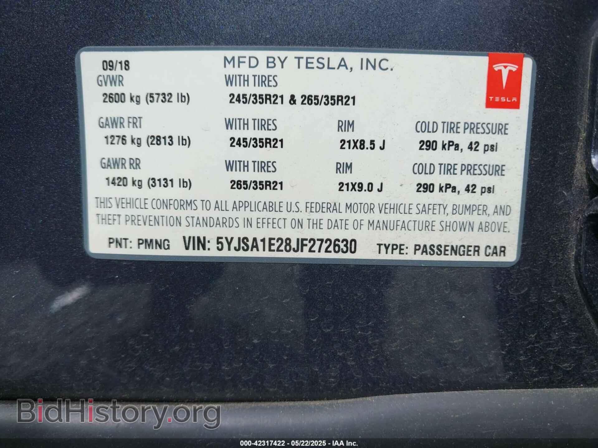 2018 TESLA MODEL S - VIN: 5YJSA1E28JF272630 - Фото 9