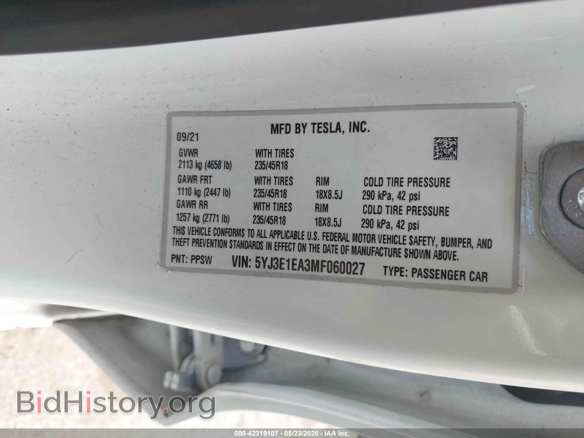 2021 TESLA MODEL 3 - VIN: 5YJ3E1EA3MF060027 - Фото 9